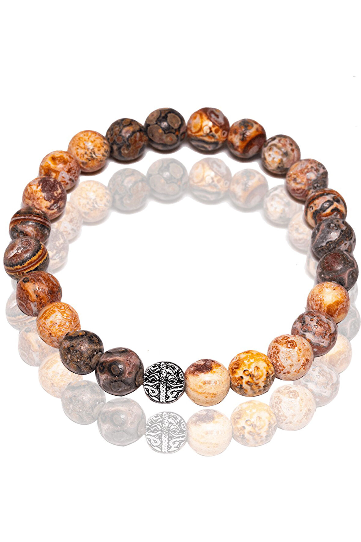 Sertifikalı Beyaz - Kırmızı Harita Akik Taşı Bileklik - Gümüş Aparatlı