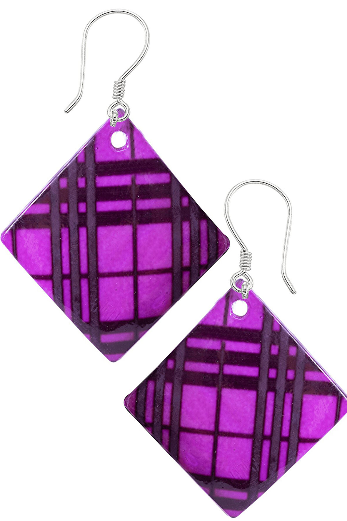 Sertifikalı Çizgi İşlemeli Mor Renkli Sedef Taşı Küpe