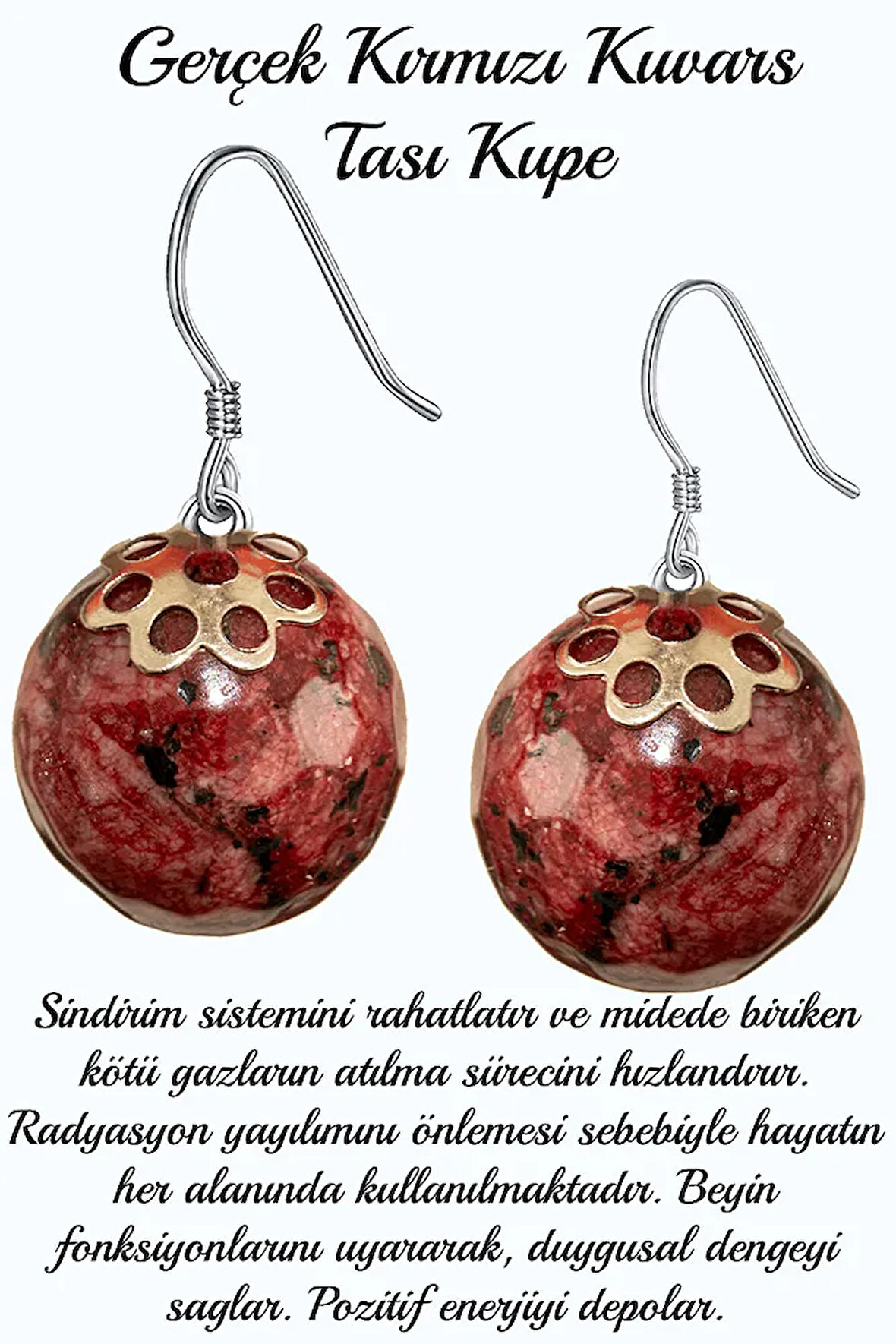 Sertifikalı Kırmızı Kuvars Taşı Doğal Taş Küpe