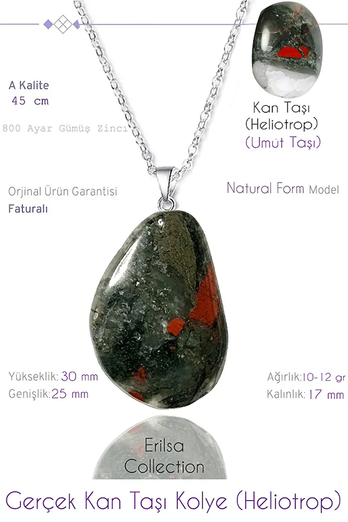 Sertifikalı Tımbıl Model Gerçek Kan Taşı Kolye