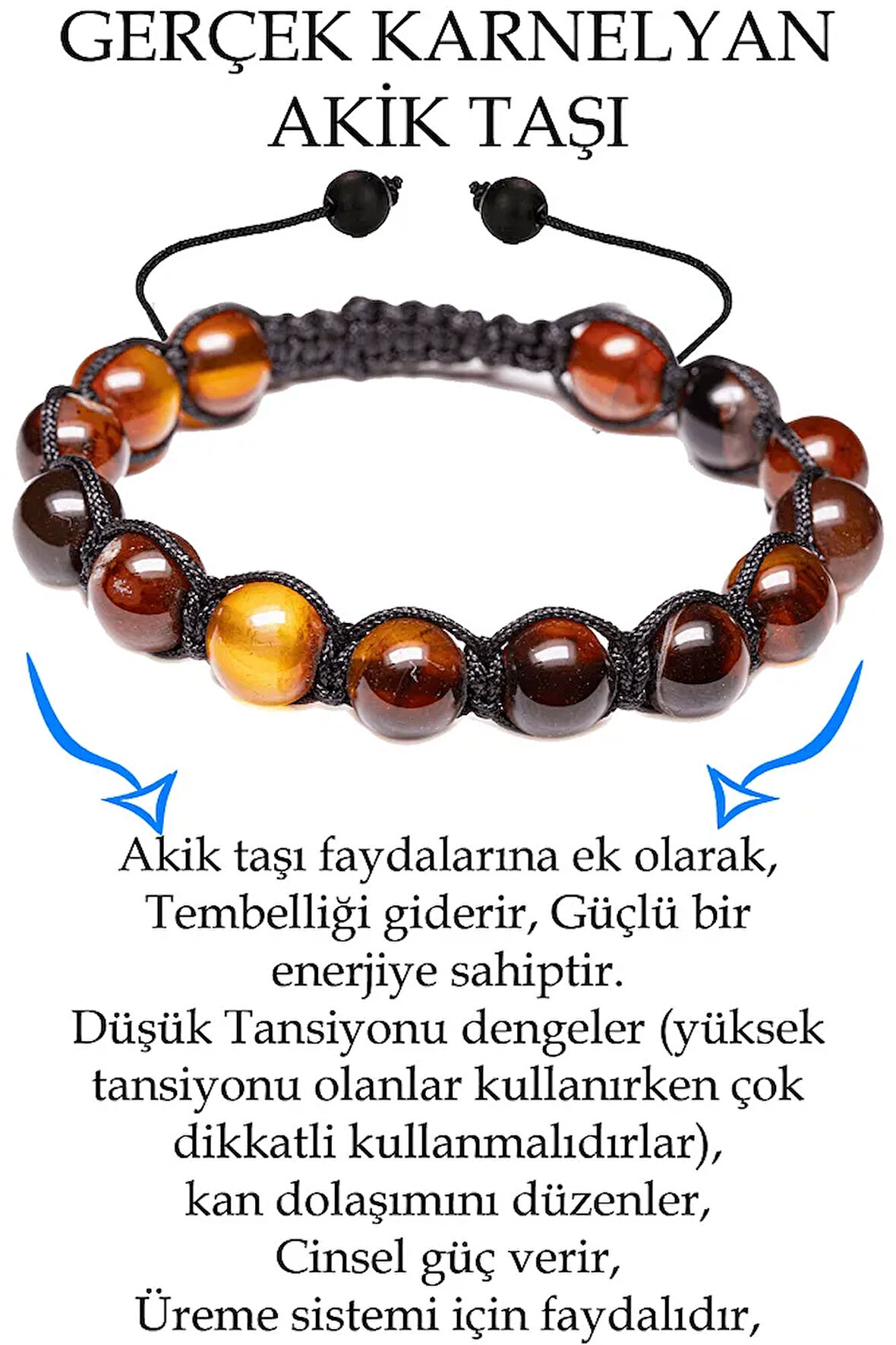 Sertifikalı Siyah - Kızıl Karnelyan - Karneol Akik Taşı Bileklik - Makrome