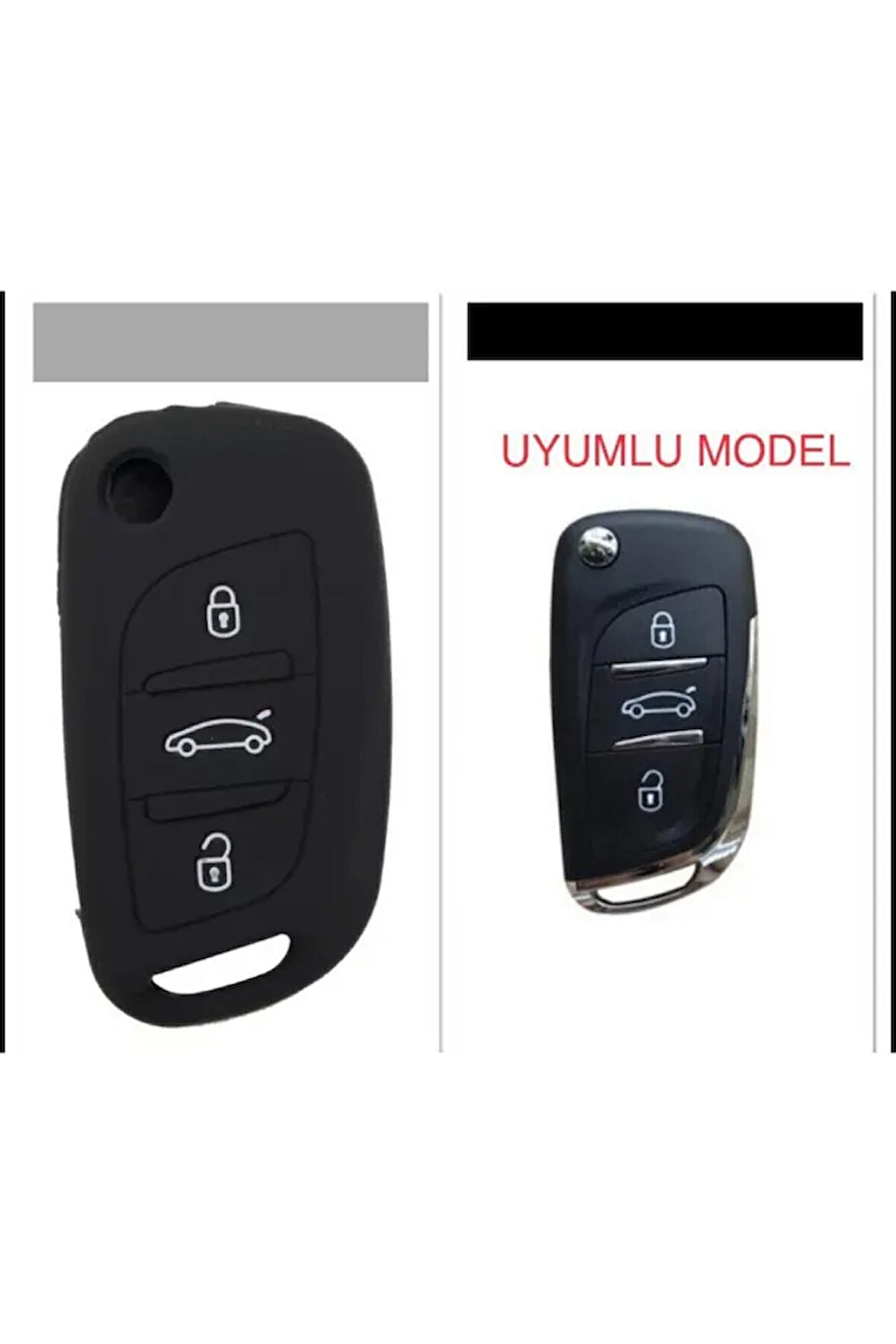 Citroen C4 C5 C-quatre Uyumlu Silikon Anahtar Koruma Kılıfı Siyah Renk