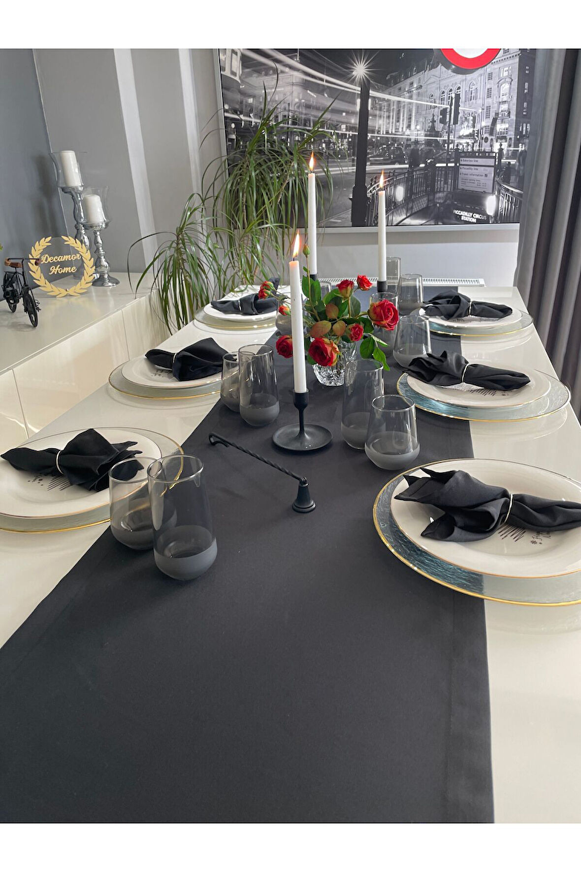 Thick Linen Siyah Dertsiz Uzun Runner