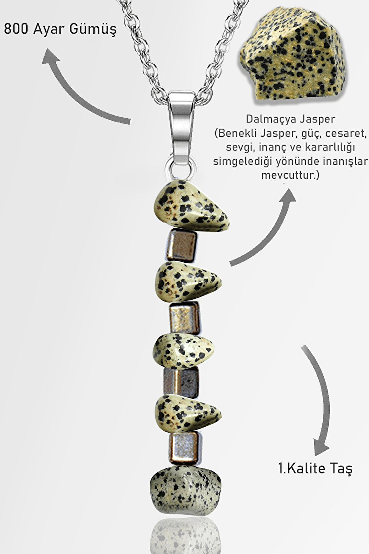 Sertifikalı AAA+ Kırık Taşlı Model Dalmaçya Benekli Jasper Taşı Kolye