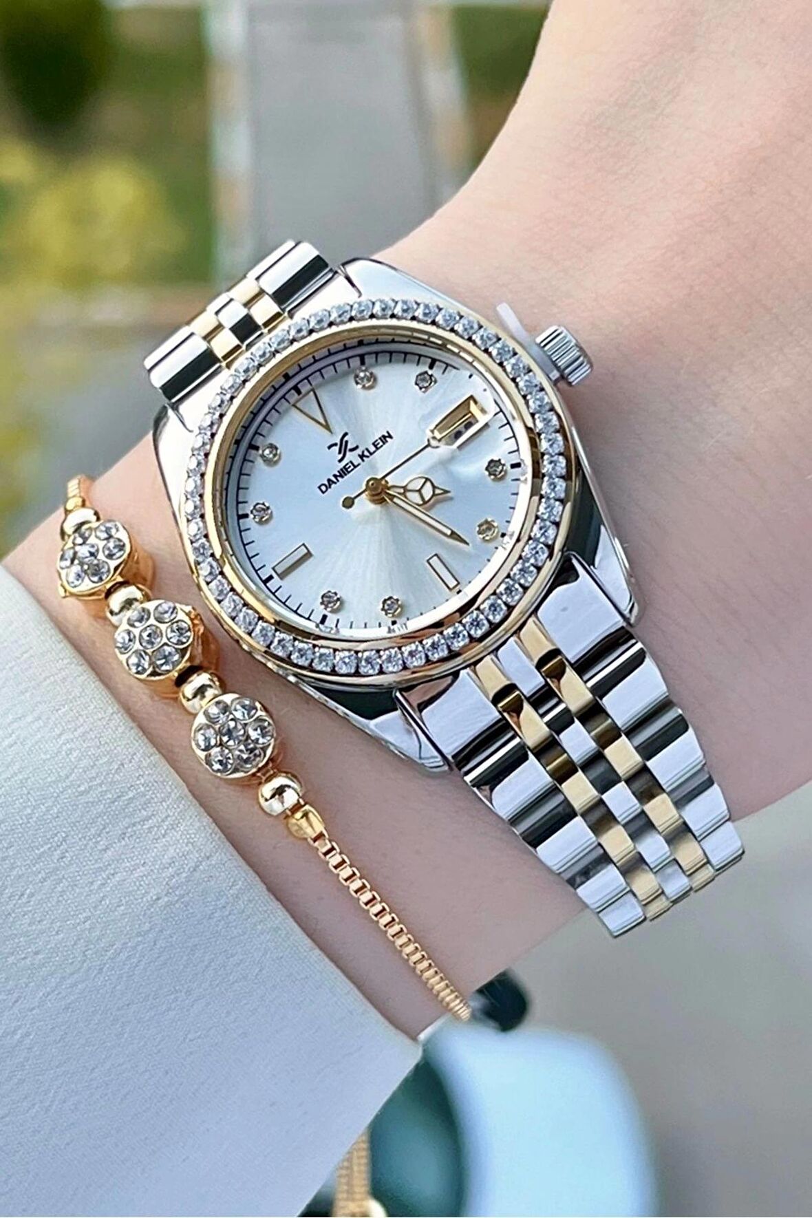 Daniel Klein DK1ISTE1224 Gold Gümüş Renk Hediye Paketli Takvimli Kadın Kol Saati ve Bileklik