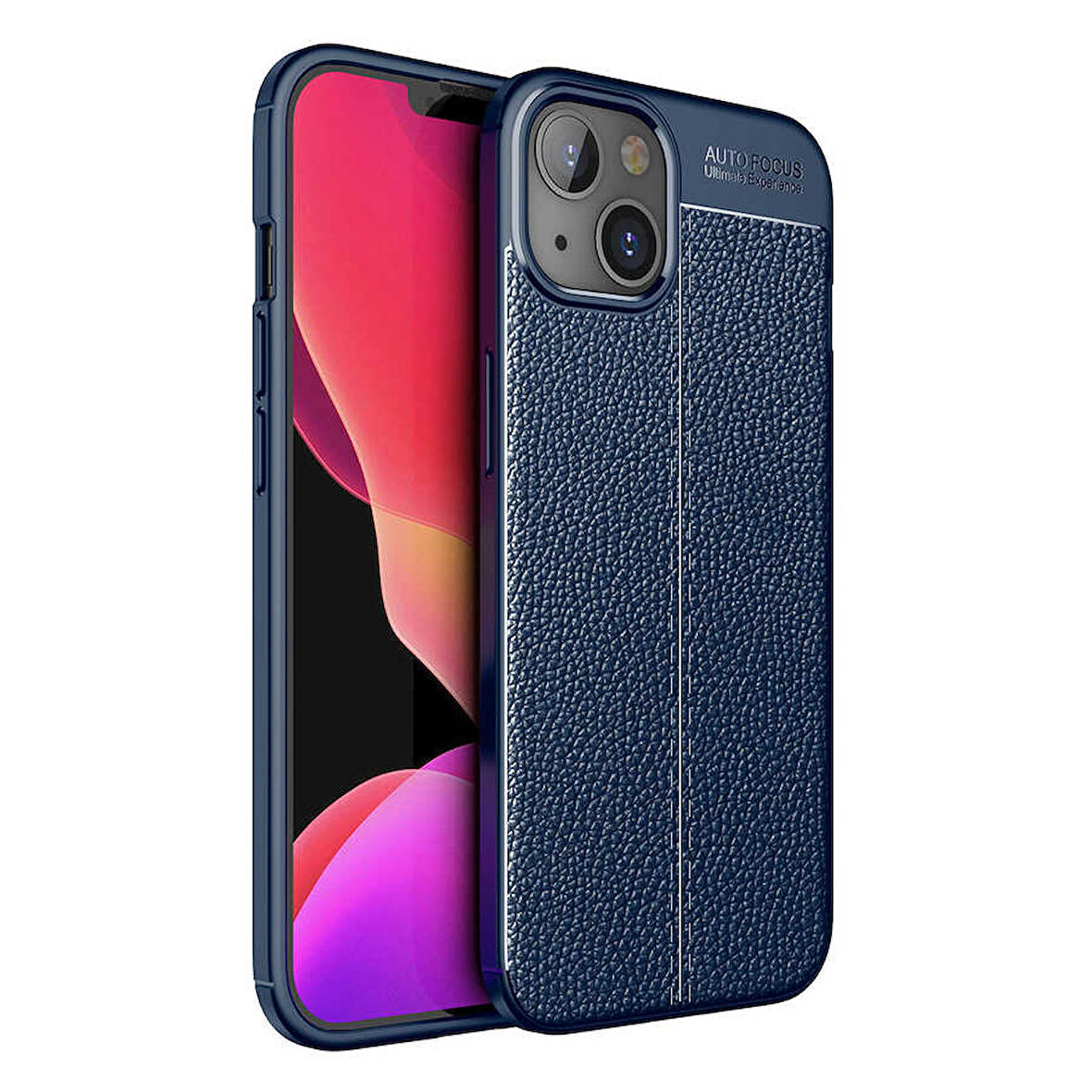 Vendas iPhone 14 Max (14 Max Uyumlu) Deri Desenli Niss Dikiş Tasarımlı Darbe Dirençli Silikon Kılıf + Seramik Nano Ekran Koruyucu