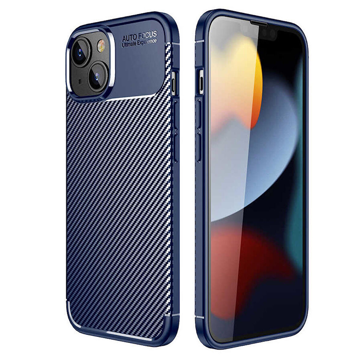 Vendas iPhone 14 Uyumlu Karbon Fiber Tasarımlı Kamera Çıkıntılı Darbe Dirençli Kılıf