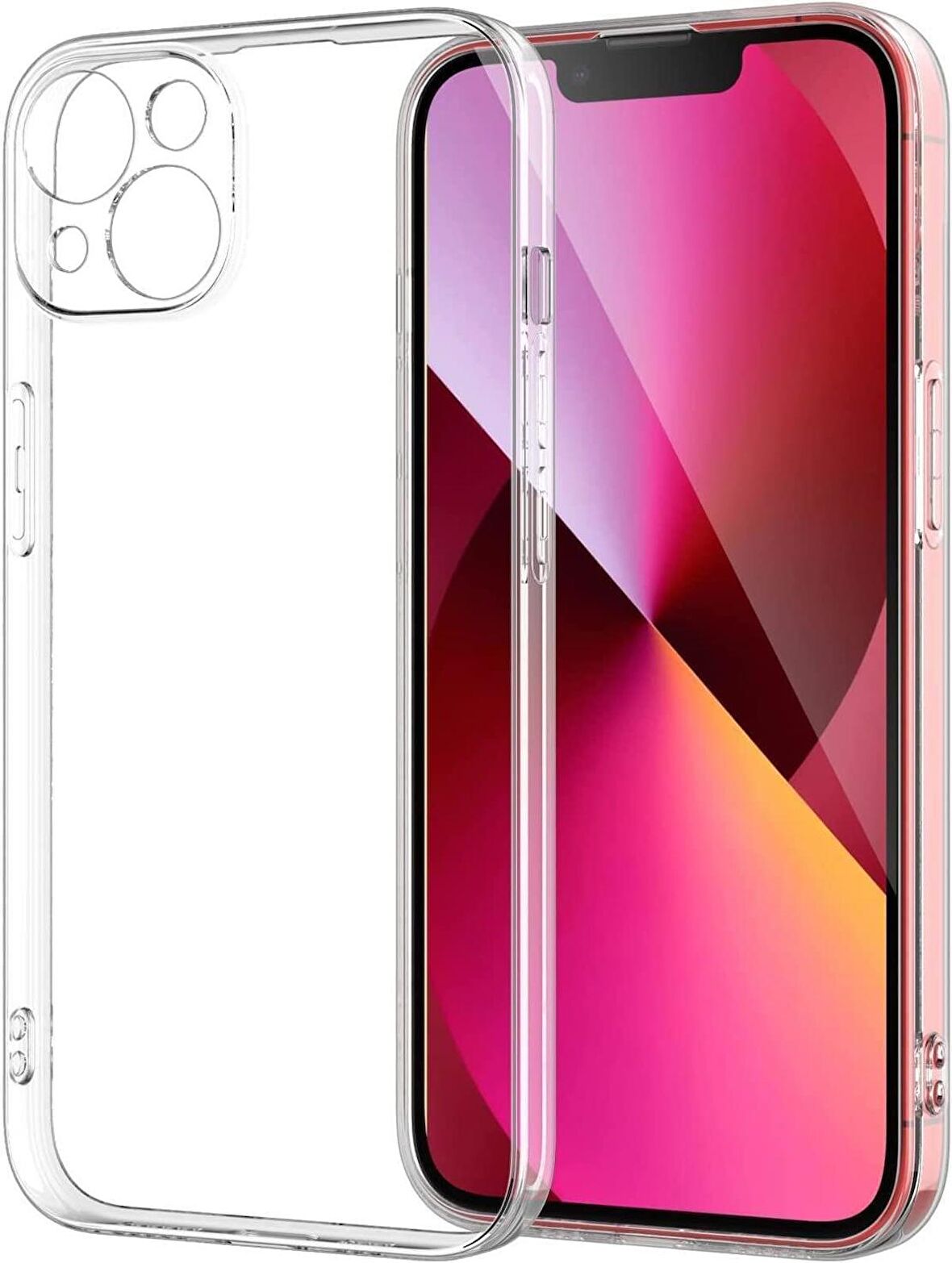 Vendas iPhone 14 Uyumlu (iPhone 14) Fora Serisi Kamera Korumalı Şeffaf Silikon Kılıf + Cam Ekran Koruyucu