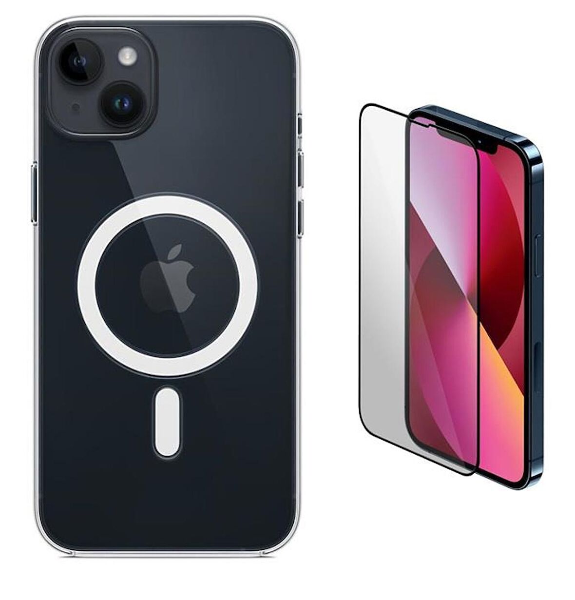 Vendas iPhone 14 Plus Uyumlu (14 Plus) Magsafe Şarj Destekli Darbe Dirençli Fit Hard Silikon Kılıf + Cam Ekran Koruyucu