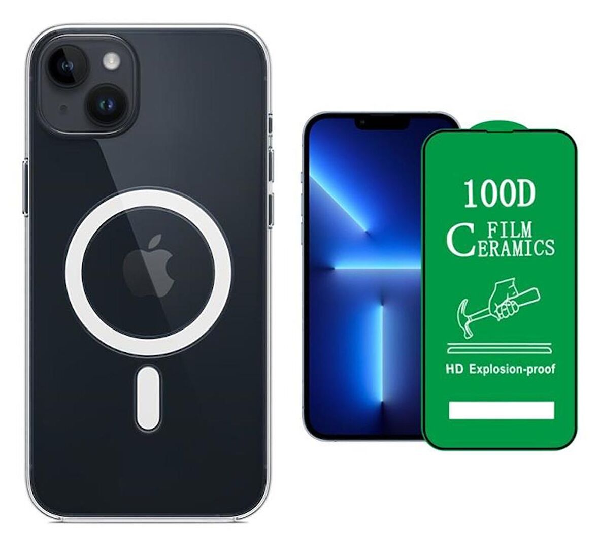 Vendas iPhone 14 Uyumlu ( iPhone 14 ) Magsafe Şarj Destekli Darbe Dirençli Fit Hard Silikon Kılıf + Seramik Nano Ekran Koruyucu