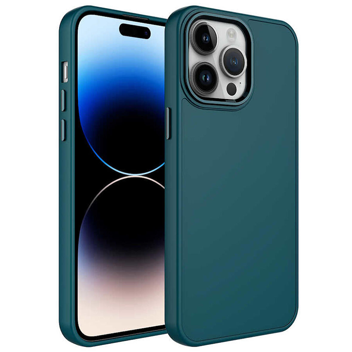 Vendas iPhone 14 Pro Uyumlu (14 Pro) Luna Serisi Metal Çerçeve ve Buton Tasarımlı Silikon Kılıf