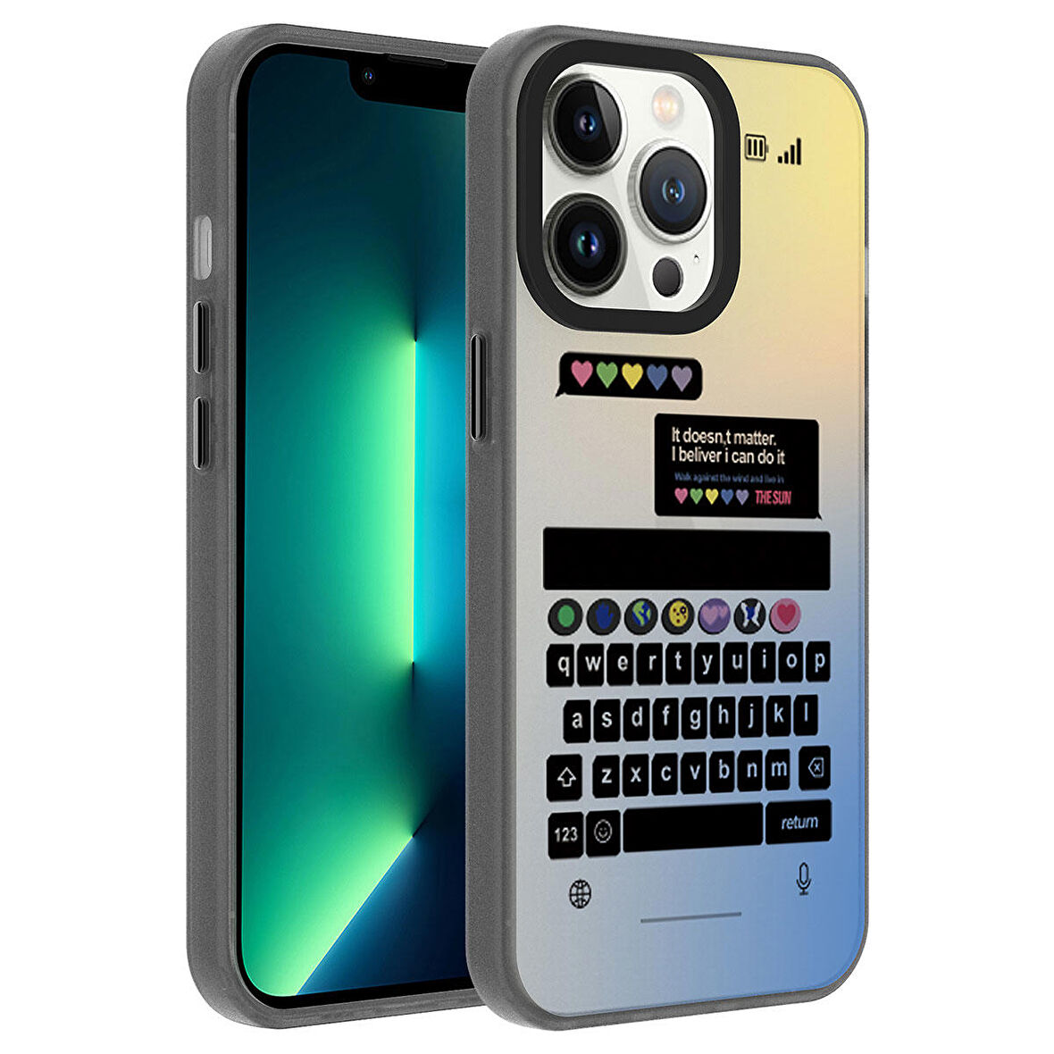 Vendas iPhone 13 Pro Uyumlu Dragon Serisi Parlak Desenli Fashion Hard Silikon Kılıf