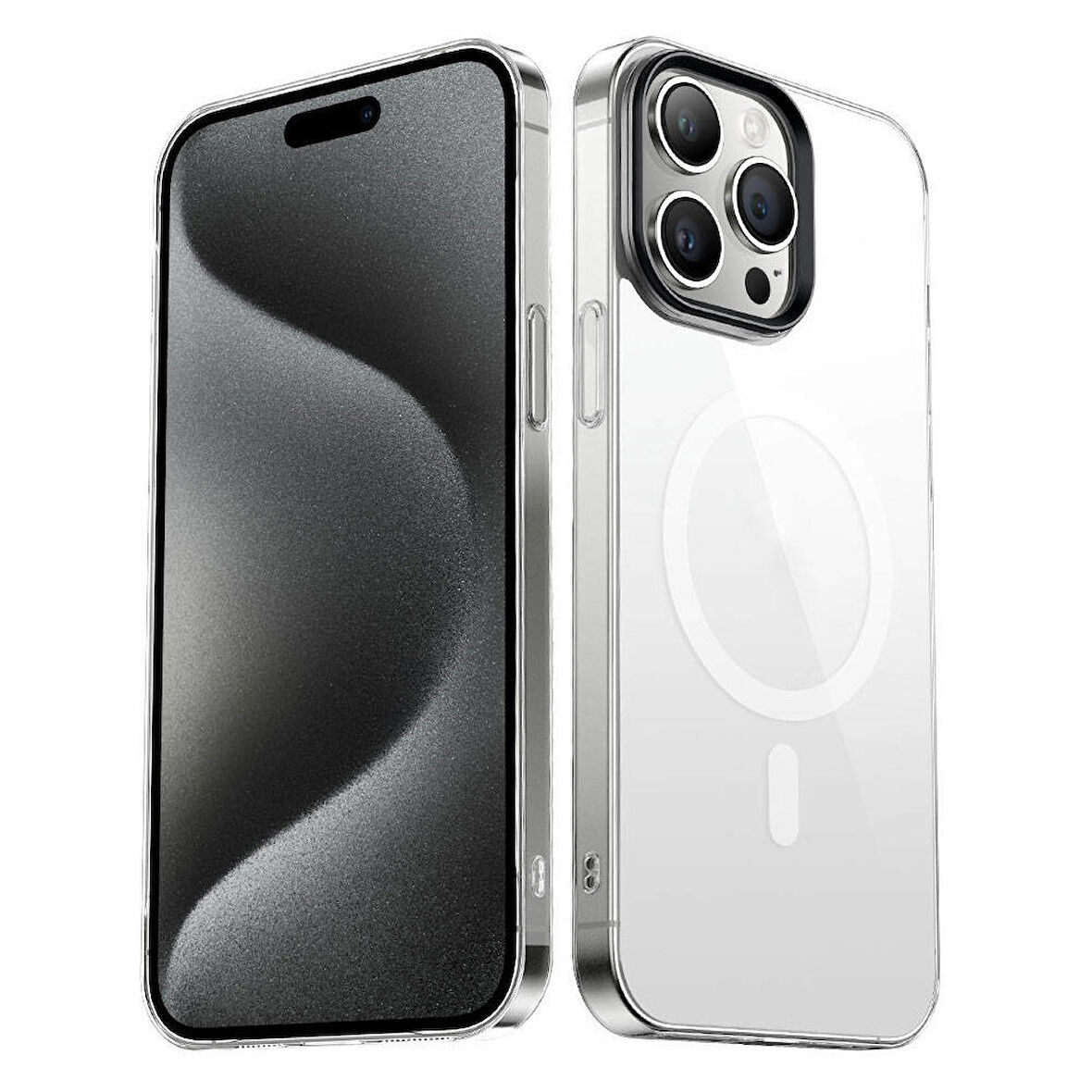 Vendas iPhone 15 Pro Uyumlu Sararma Yapmayan Hassas Buton Tasarımlı Wireless Şarj Özellikli Glass Kapak