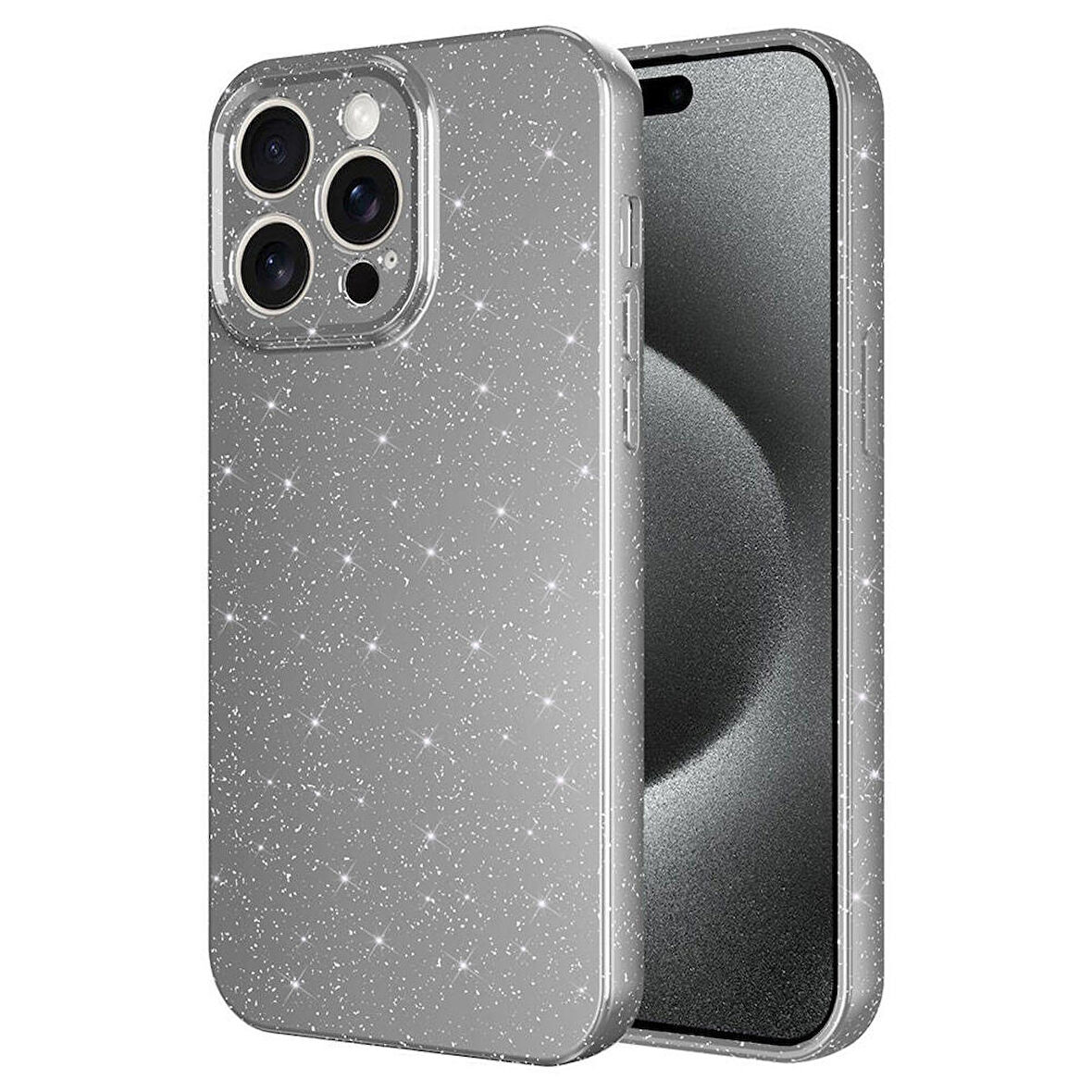 Vendas iPhone 15 Pro Uyumlu Koton Serisi Kamera Korumalı Simli Lüks Silikon Kılıf