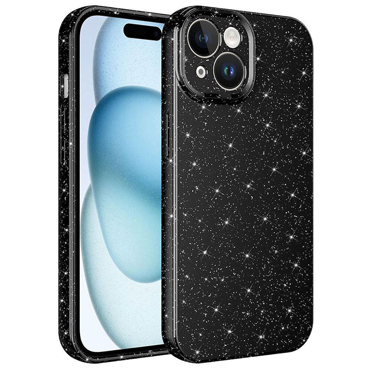 Vendas iPhone 15 Uyumlu Koton Serisi Kamera Korumalı Simli Lüks Silikon Kılıf