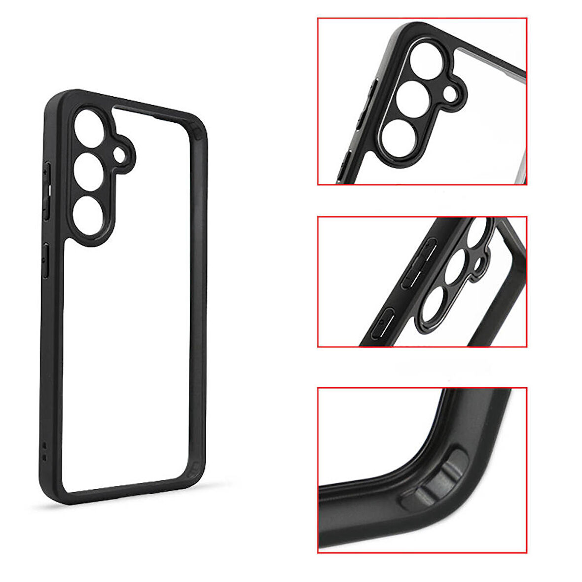 Vendas Samsung S24 Plus Uyumlu Roll Serisi Kamera Korumalı Şeffaf Arka Yüzey New Roll Kılıf