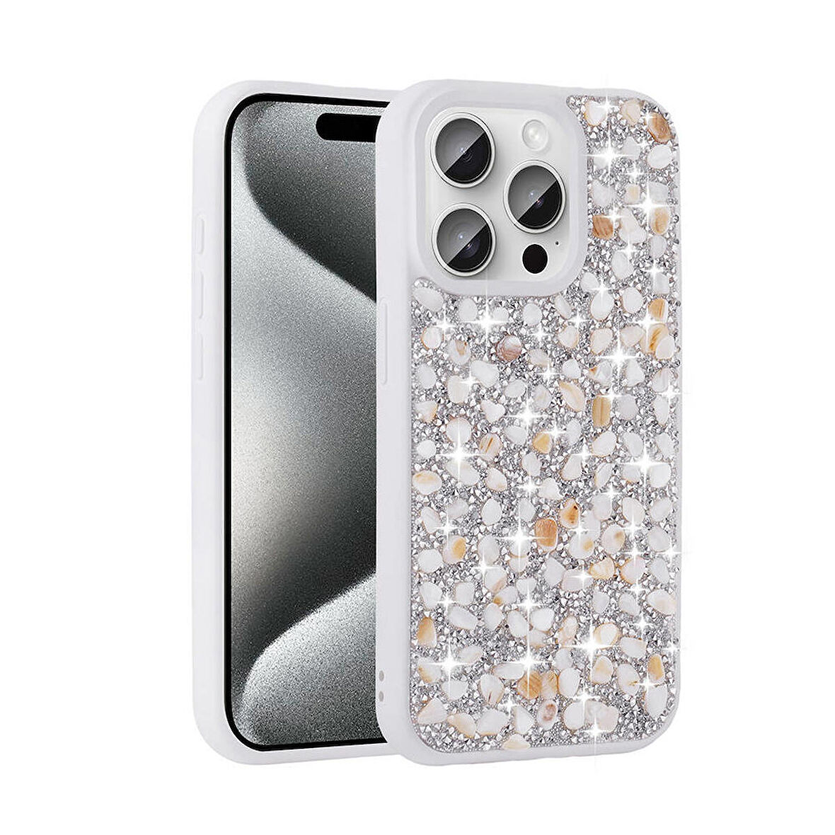 Vendas Apple iPhone 15 Pro Kılıf Parlak Taşlı Tasarım Zore Linea Kapak
