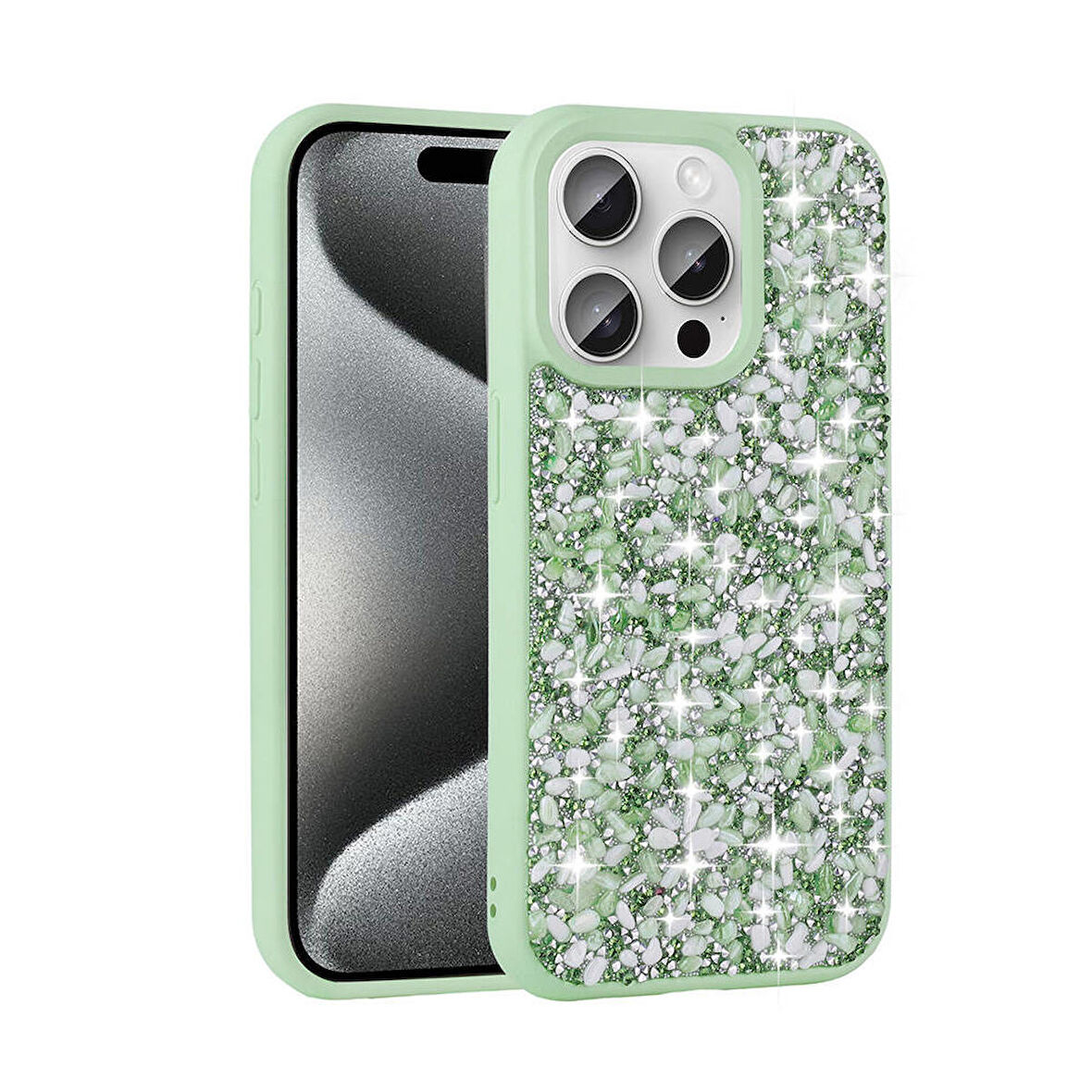 Vendas Apple iPhone 15 Pro Kılıf Parlak Taşlı Tasarım Zore Linea Kapak