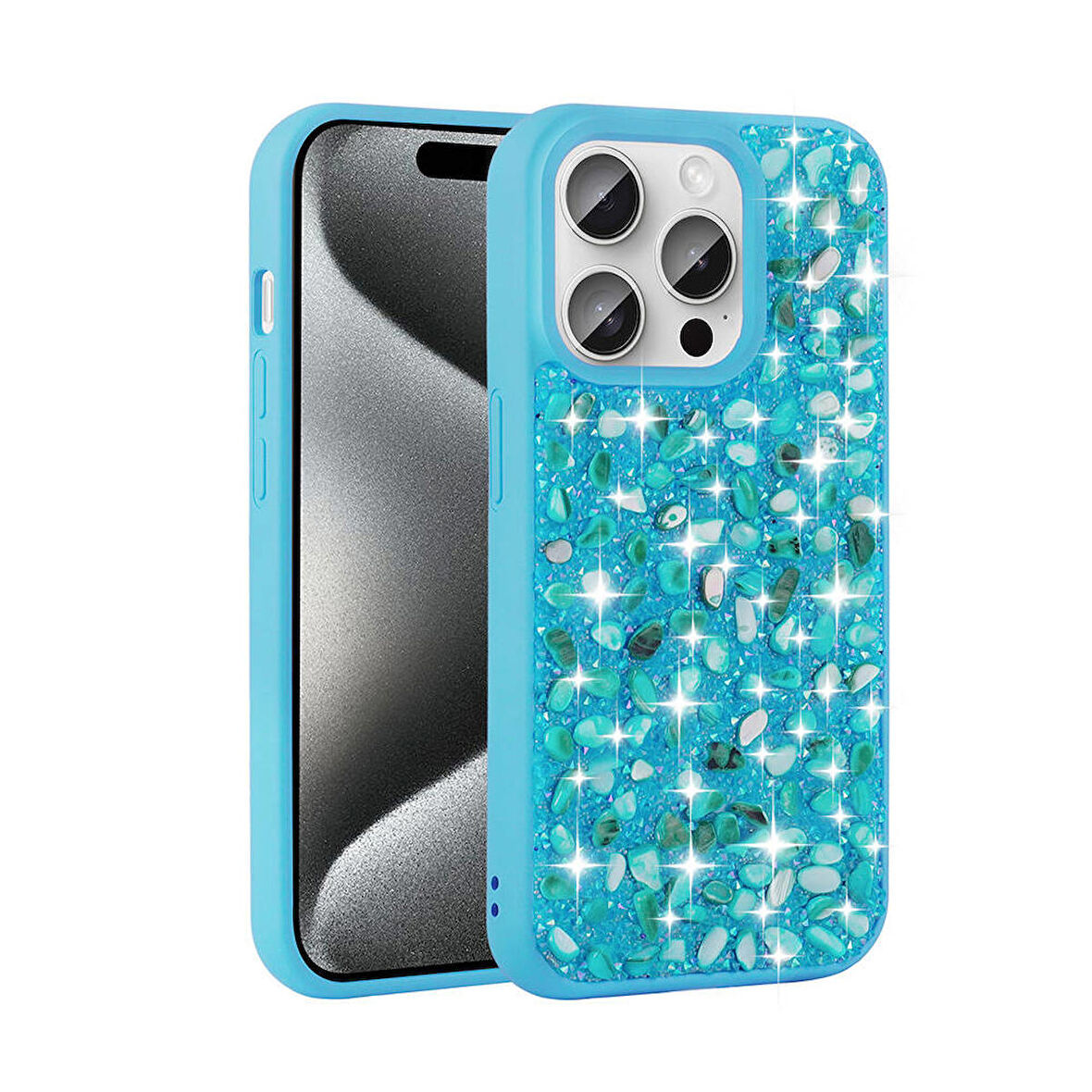 Vendas Apple iPhone 15 Pro Kılıf Parlak Taşlı Tasarım Zore Linea Kapak