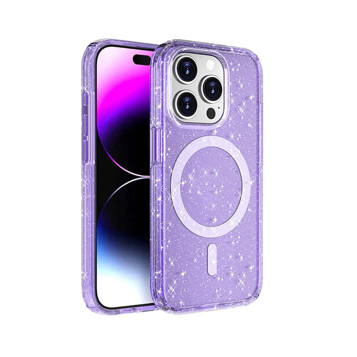 Vendas iPhone 15 Pro Max Kılıf Magsafe Şarj Özellikli Parlayan Simli Saydam Renkli Zore Allstar Kapak