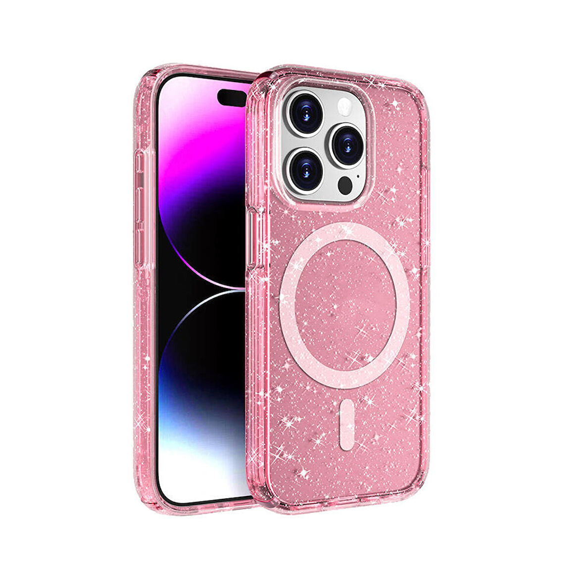 Vendas iPhone 15 Pro Max Kılıf Magsafe Şarj Özellikli Parlayan Simli Saydam Renkli Zore Allstar Kapak