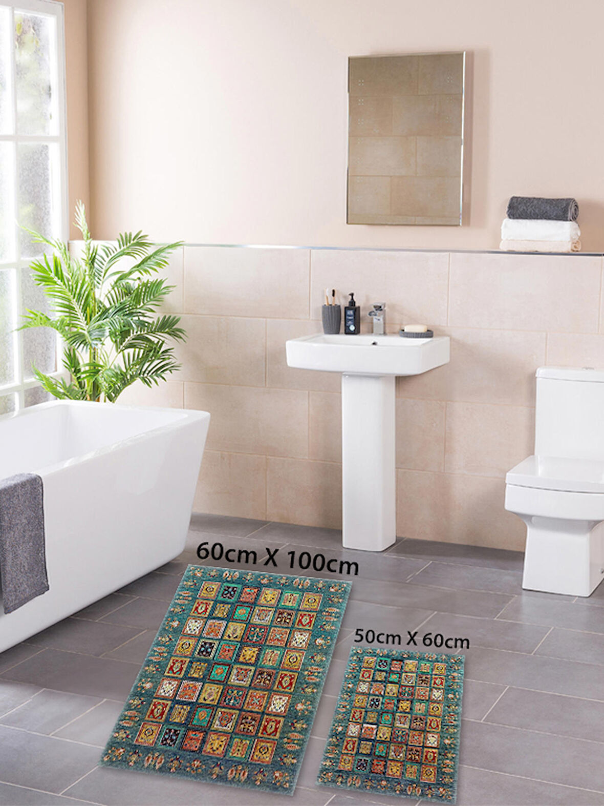 HOMİER Ekonomik Yıkanabilir Kaymaz Taban Banyo Paspas Seti İkili H-OT-4013A