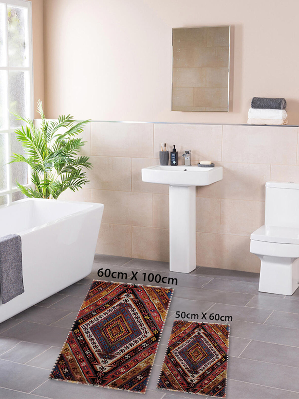 HOMİER Ekonomik Yıkanabilir Kaymaz Taban Banyo Paspas Seti İkili H-OT-4032A