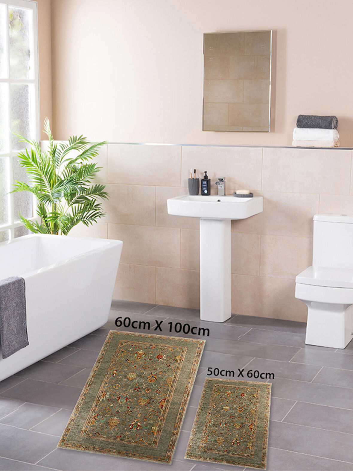 HOMİER Ekonomik Yıkanabilir Kaymaz Taban Banyo Paspas Seti İkili H-OT-4055A