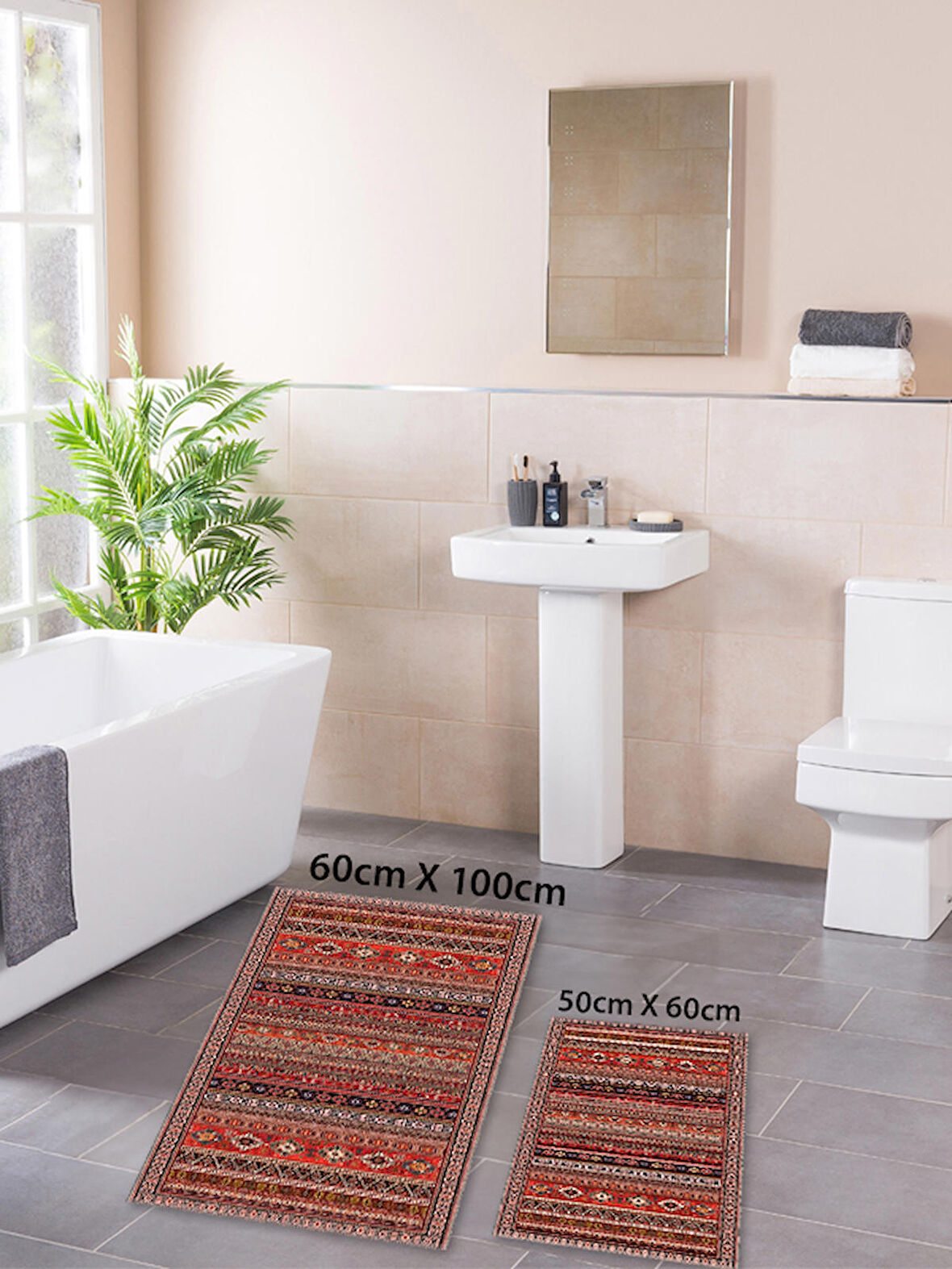 HOMİER Ekonomik Yıkanabilir Kaymaz Taban Banyo Paspas Seti İkili H-OT-4057A