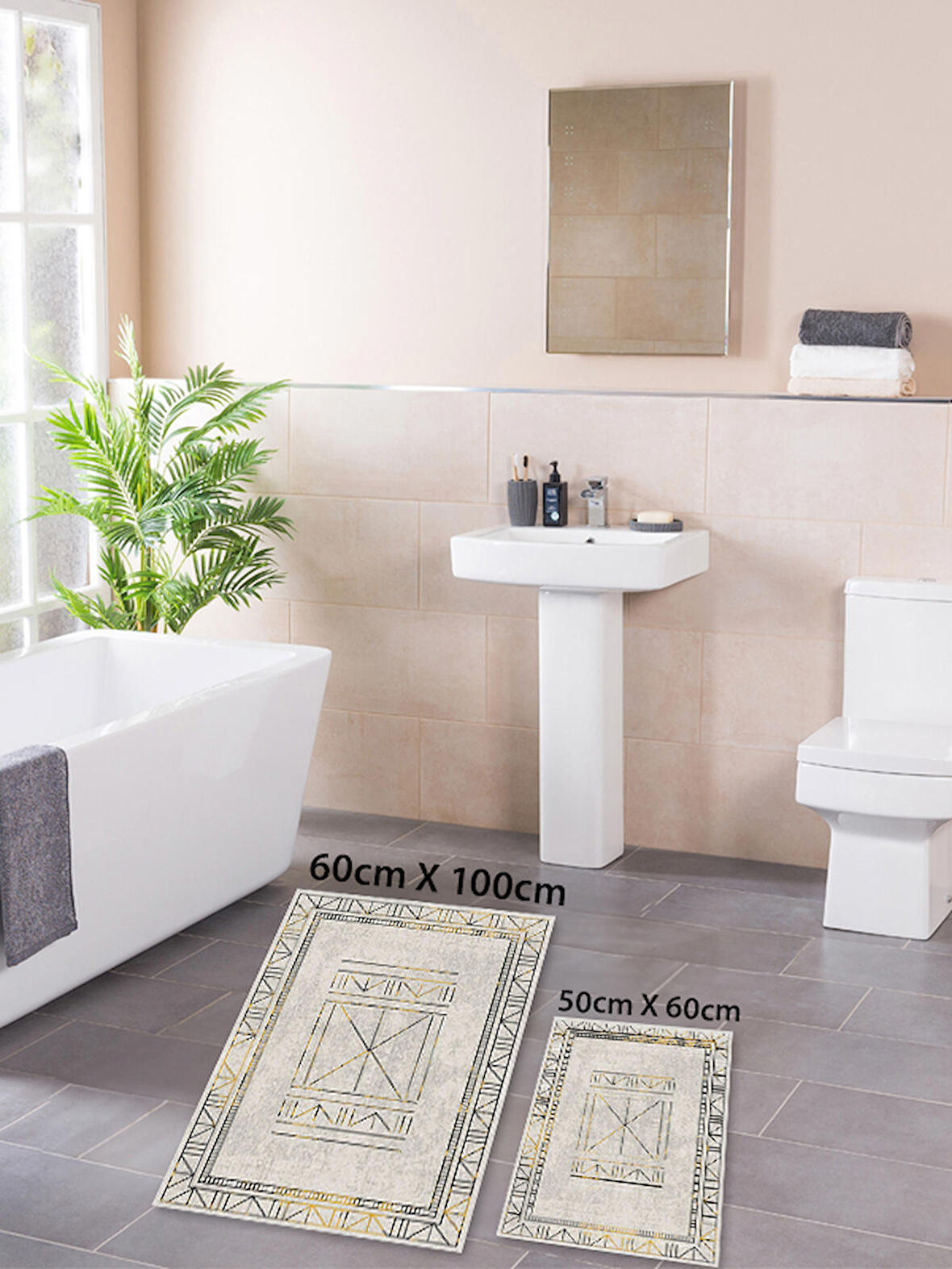 HOMİER Ekonomik Yıkanabilir Kaymaz Taban Banyo Paspas Seti İkili H-OT-4122A