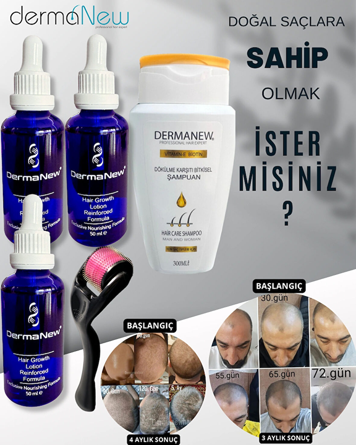 Saç Losyonu Saç Bakım Yağı - saç gürleştirici - saç yağı lotion / 3 Adet Serum+ Şampuan + Roller