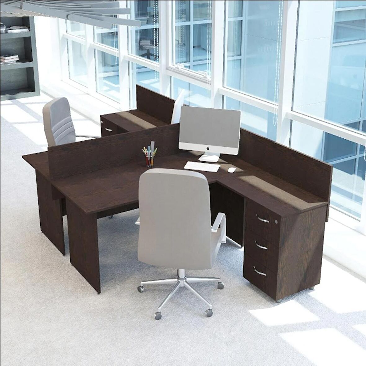 Vena Nil L Workstation İkili Çalışma Masa 3 Panelli 294cm x 160cm Wenge