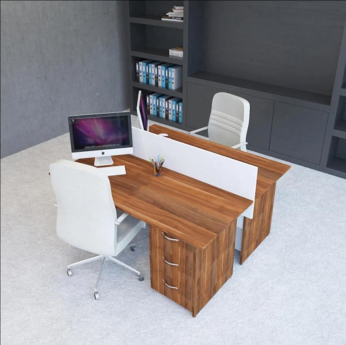 Vena Nil Workstation İkili Çalışma Masa 158cm x 140cm x 115h Erik-Beyaz