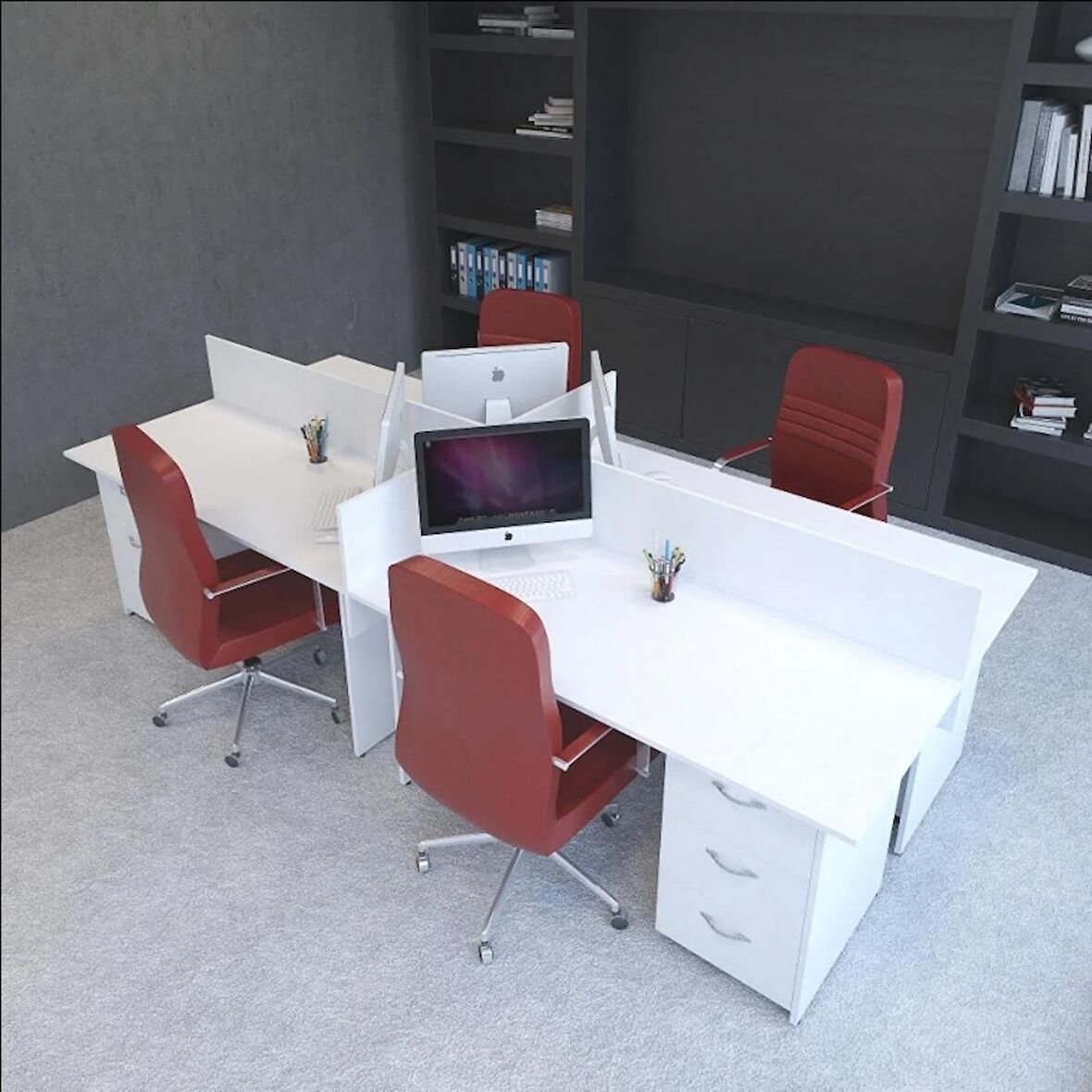 Vena Nil Workstation Dörtlü Çalışma Masa 320cm x 140cm x 115h Beyaz