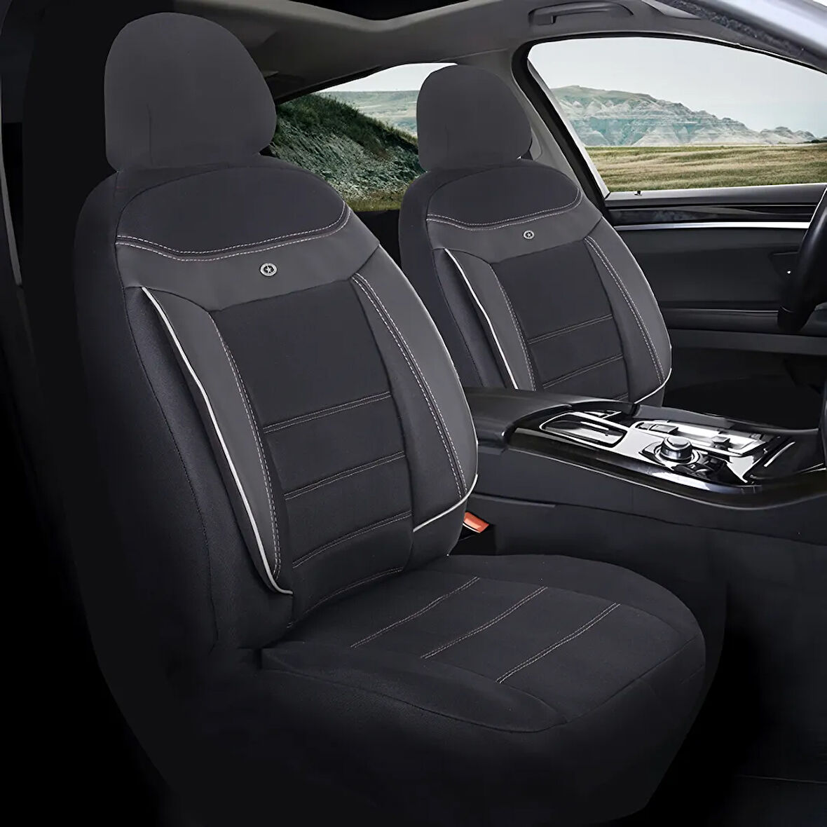 Seat Leon Araçlara Uyumlu Oto Koltuk Kılıfı Seti - Venüs Serisi Siyah/Beyaz