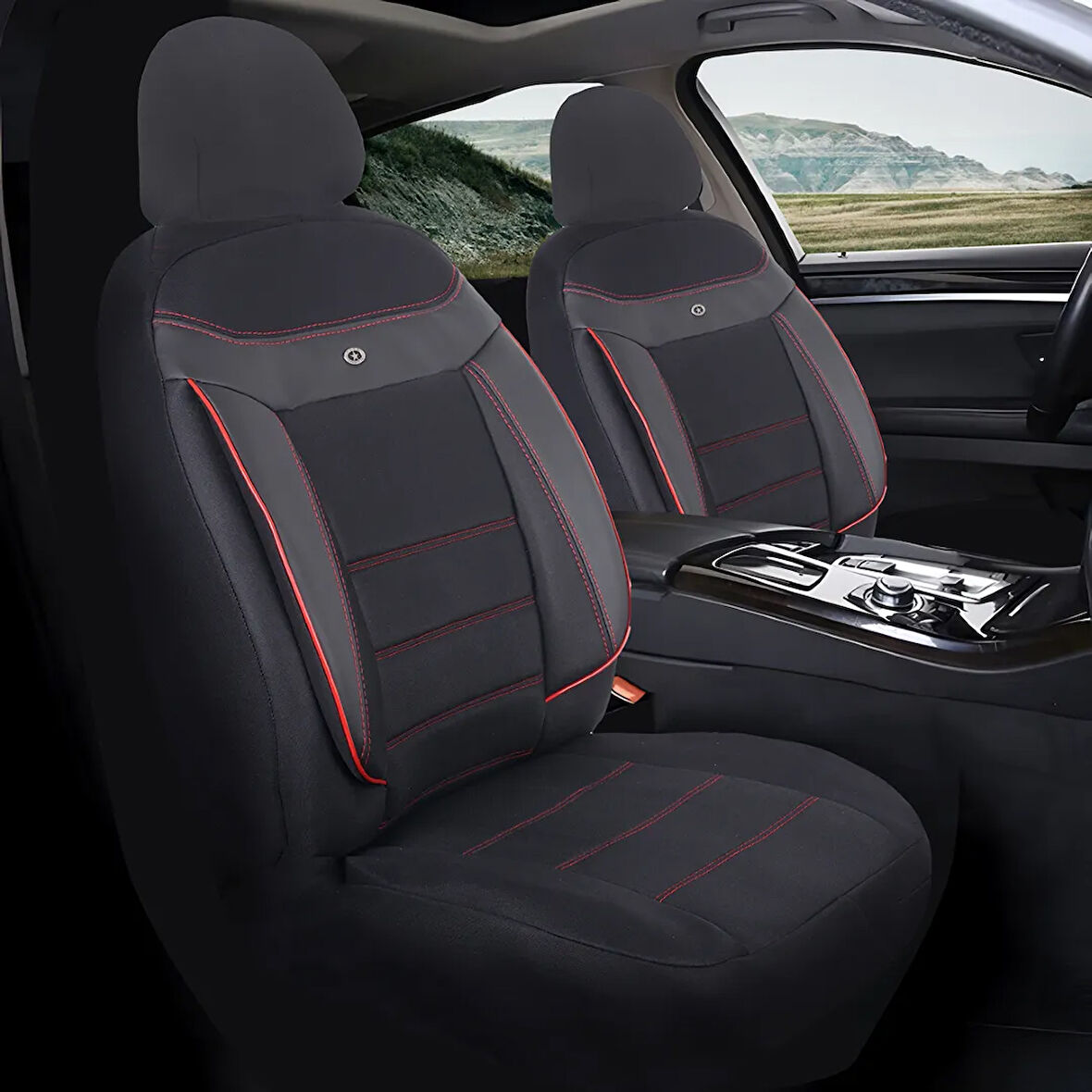 Toyota Avensis Araçlara Uyumlu Oto Koltuk Kılıfı Seti - Venüs Serisi Siyah/Kırmızı