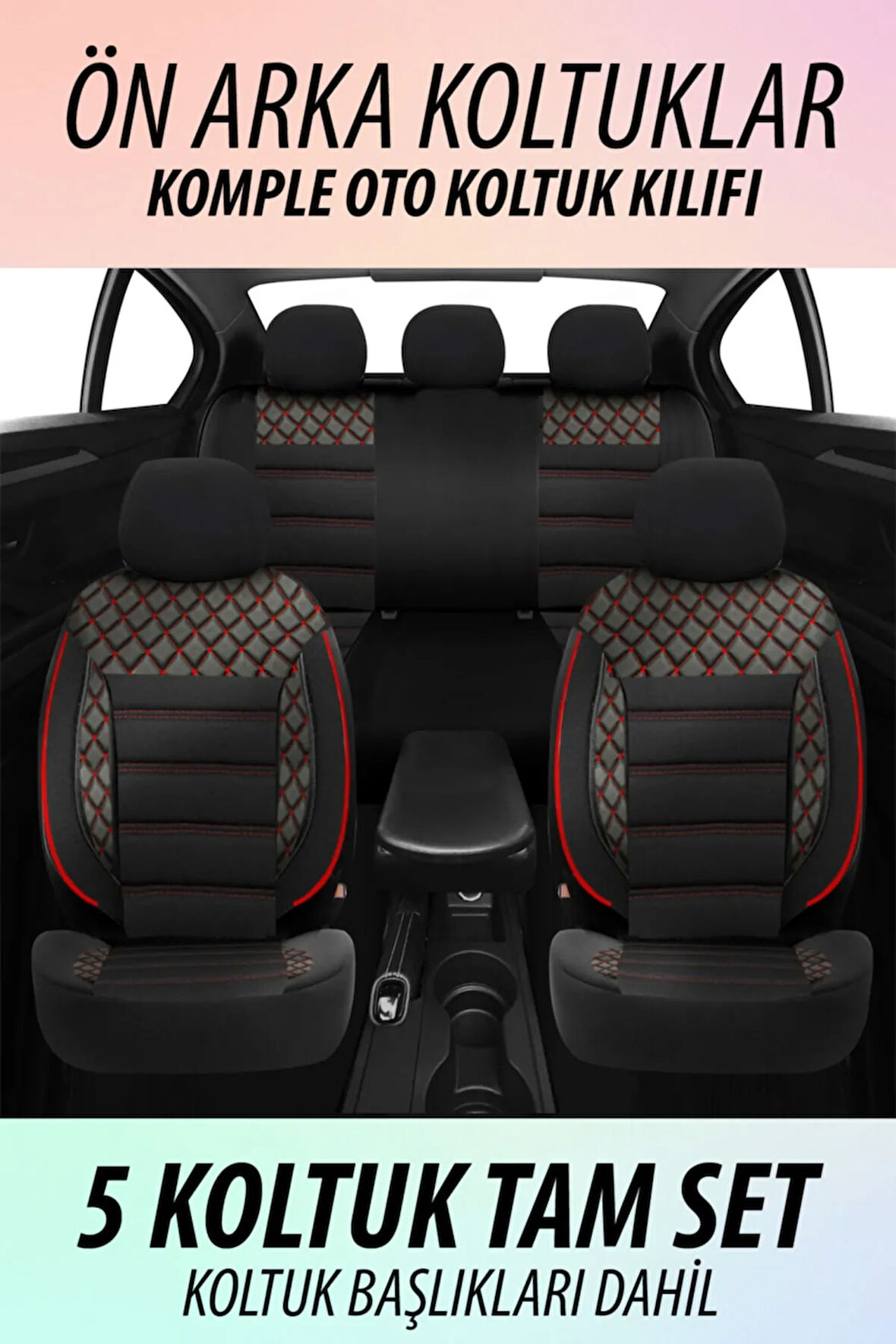 Rover 820  Uyumlu 5 KOLTUK TAM SETPREMİO SERİSİ TAY TÜYÜ OTO KOLTUK KILIFI KOKMA TERLETME YAPMAZ KIRMIZI DİKİŞ DETAYLI