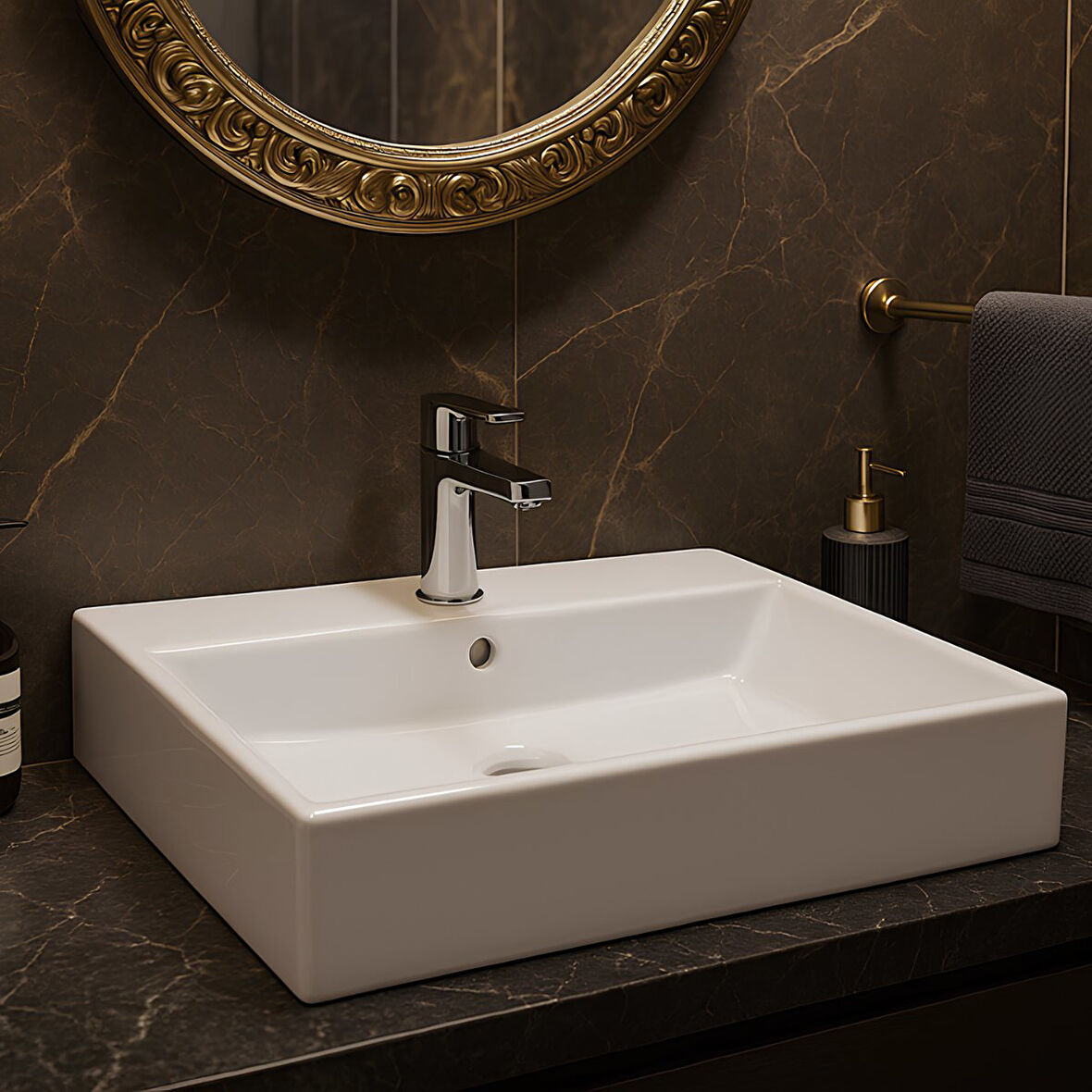 Turavit Vega Dikdötgen Beyaz Delikli Lavabo 80x45 Cm VG0080