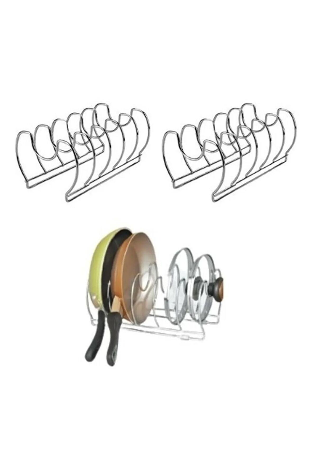 2'li Tava Ve Tencere Kapağı Düzenleyici Mutfak Dolap Ve Çekmece Organizeri 5 Bölmeli Mat Metal