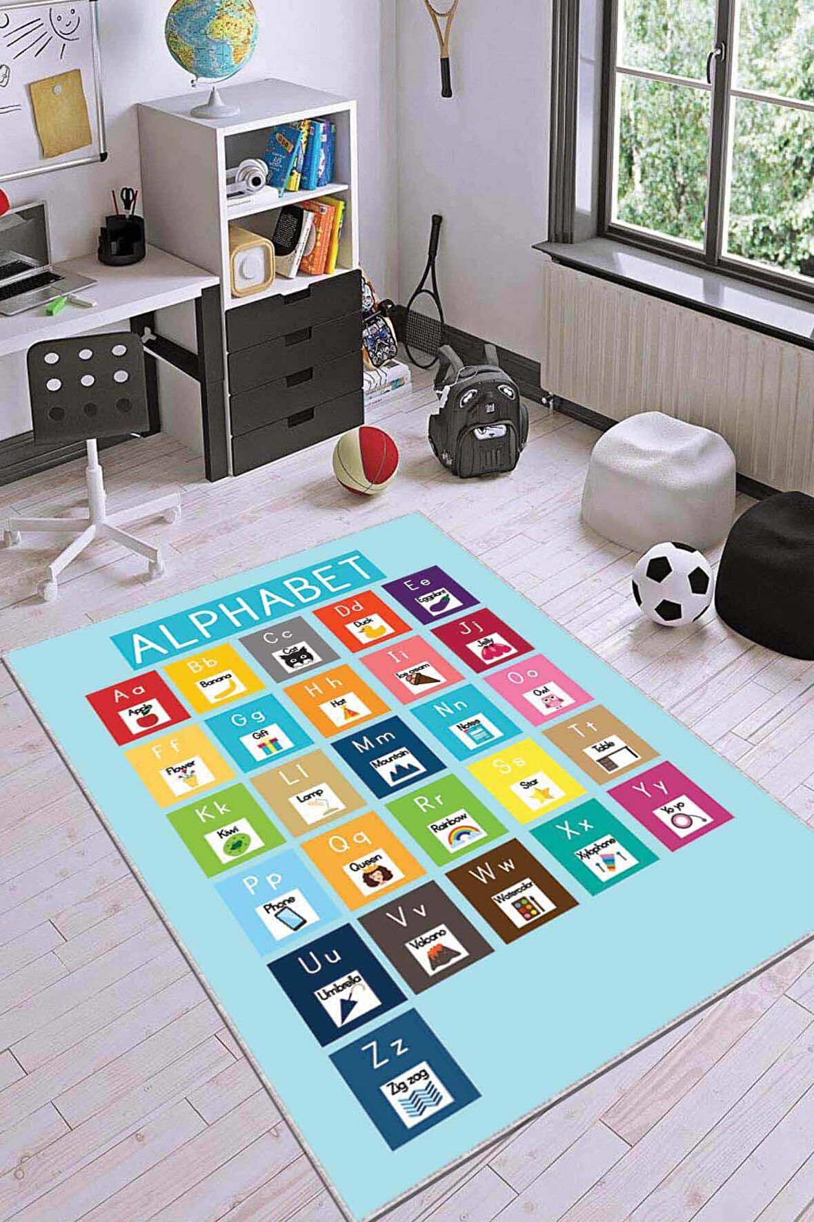 Çok Renkli Kaymaz Tabanlı Harfli Eğitici Çocuk Halısı AR024