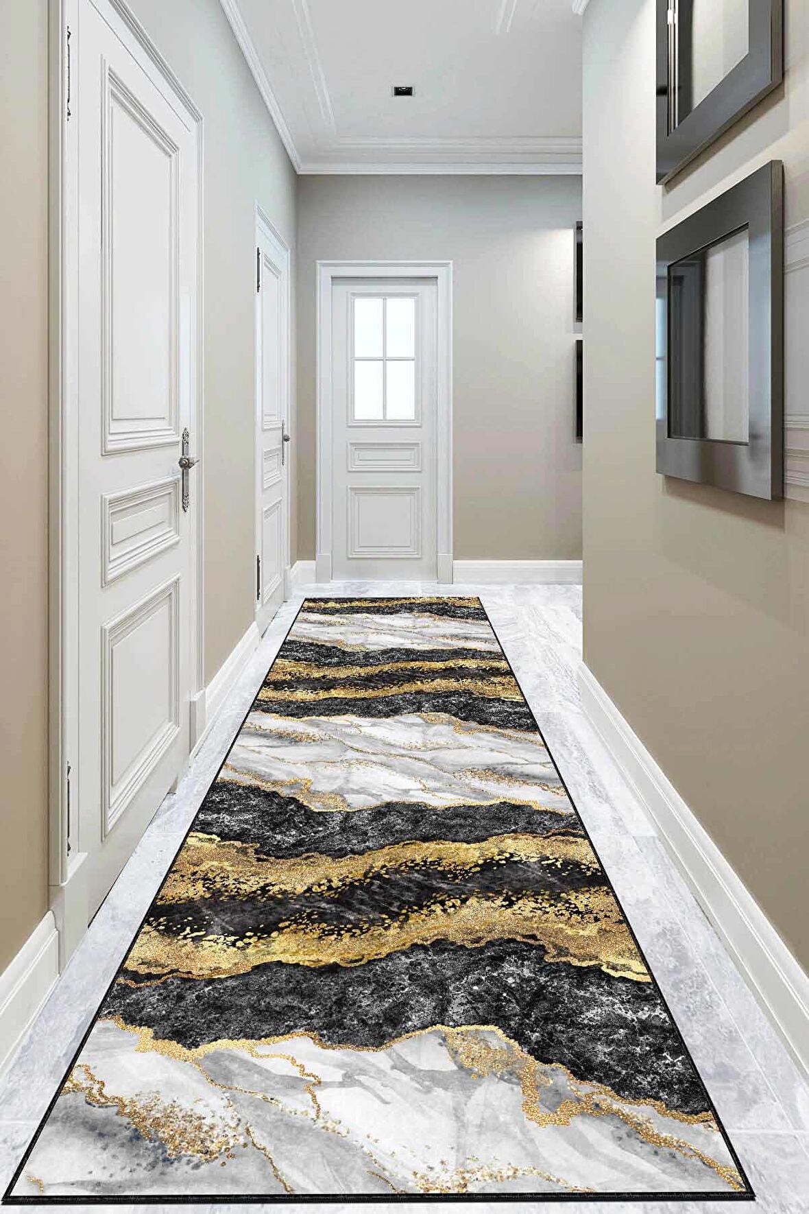 Siyah Gold Kaymaz Mermer Desen Özel Ölçü Rulo Yolluk AR263