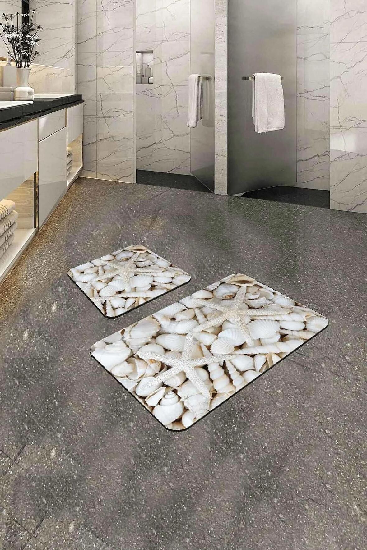 Kemik Deniz Kabuklu Banyo Halısı Klozet Paspas Seti BS208