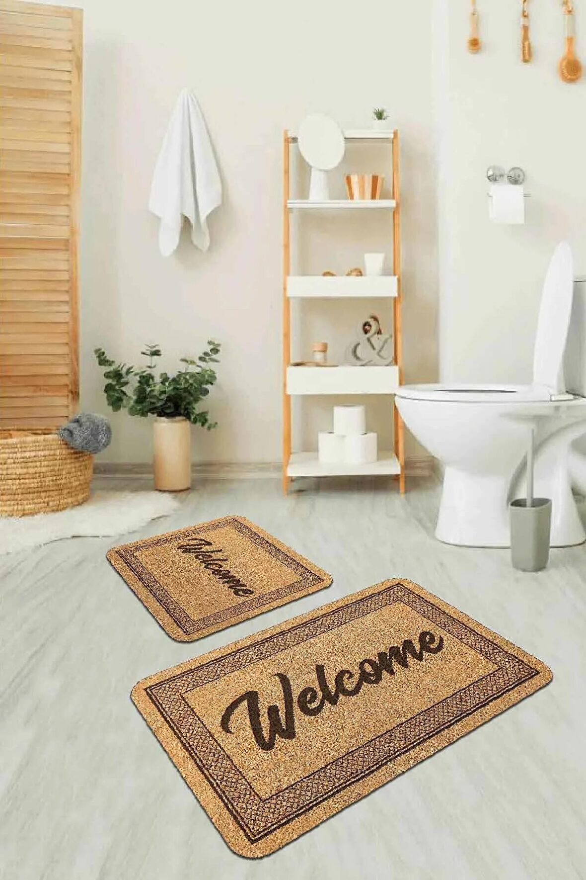 Bej Home Sweet Banyo Halısı Klozet Takımı Paspas Seti BS319