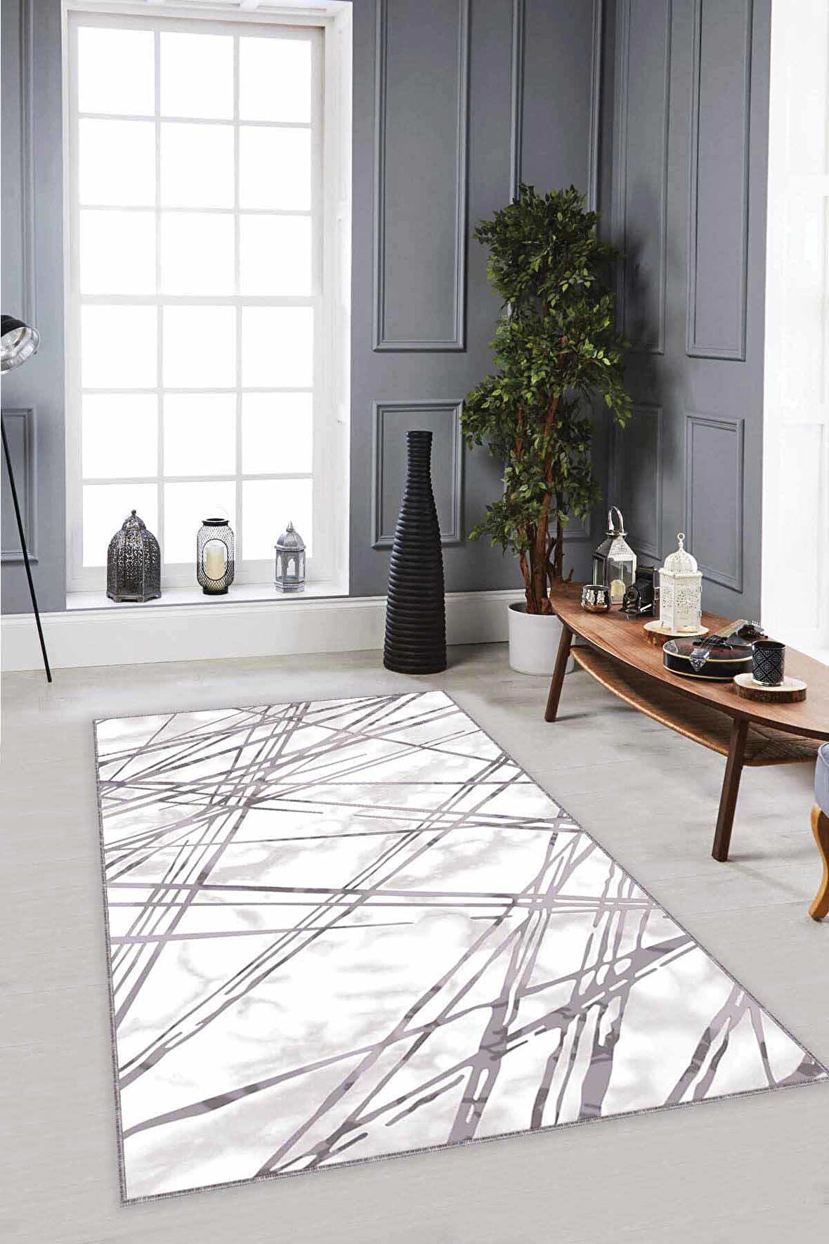 Gri Spor Kaymaz Tabanlı Makinede Yıkanabilir Halı NT001