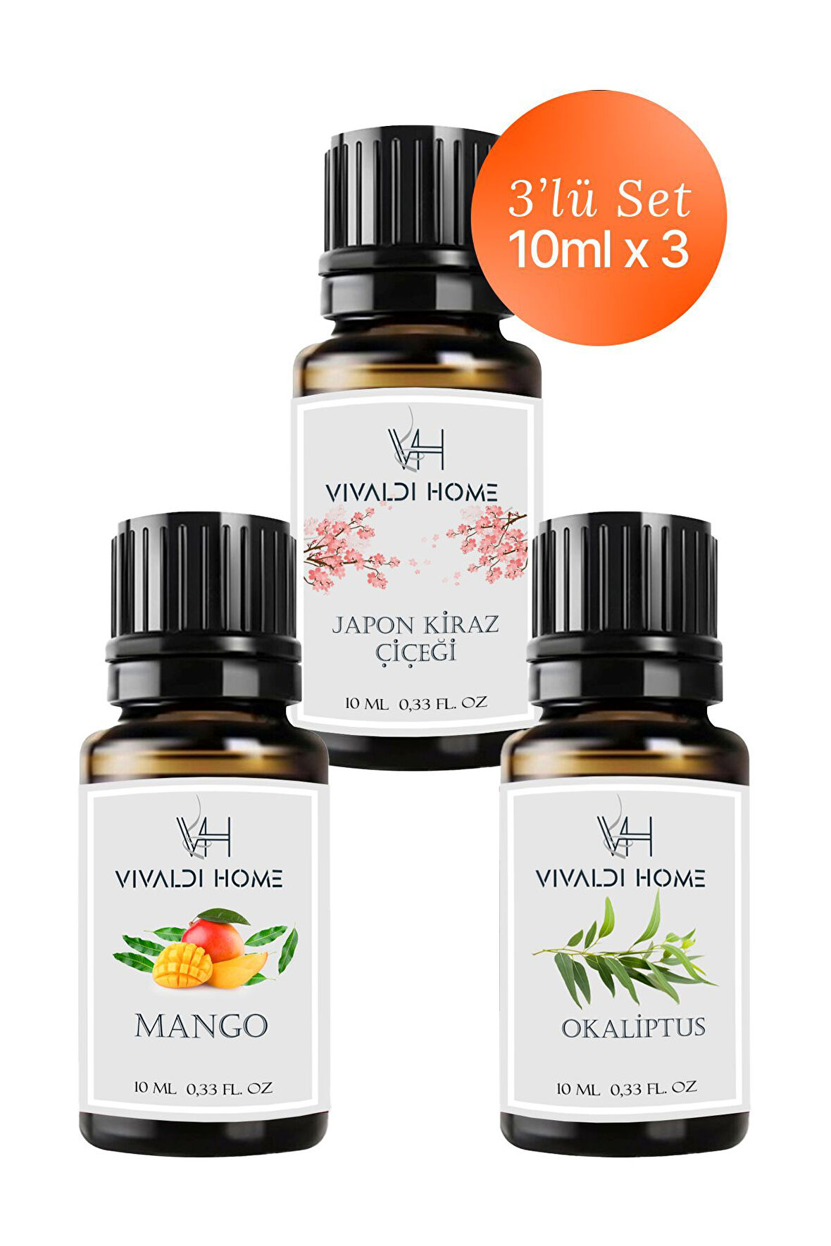 Japon Kiraz Çiçeği, Mango, Okaliptus Uçucu Yağ Buhurdanlık Yağı 10ml x 3'lü Set