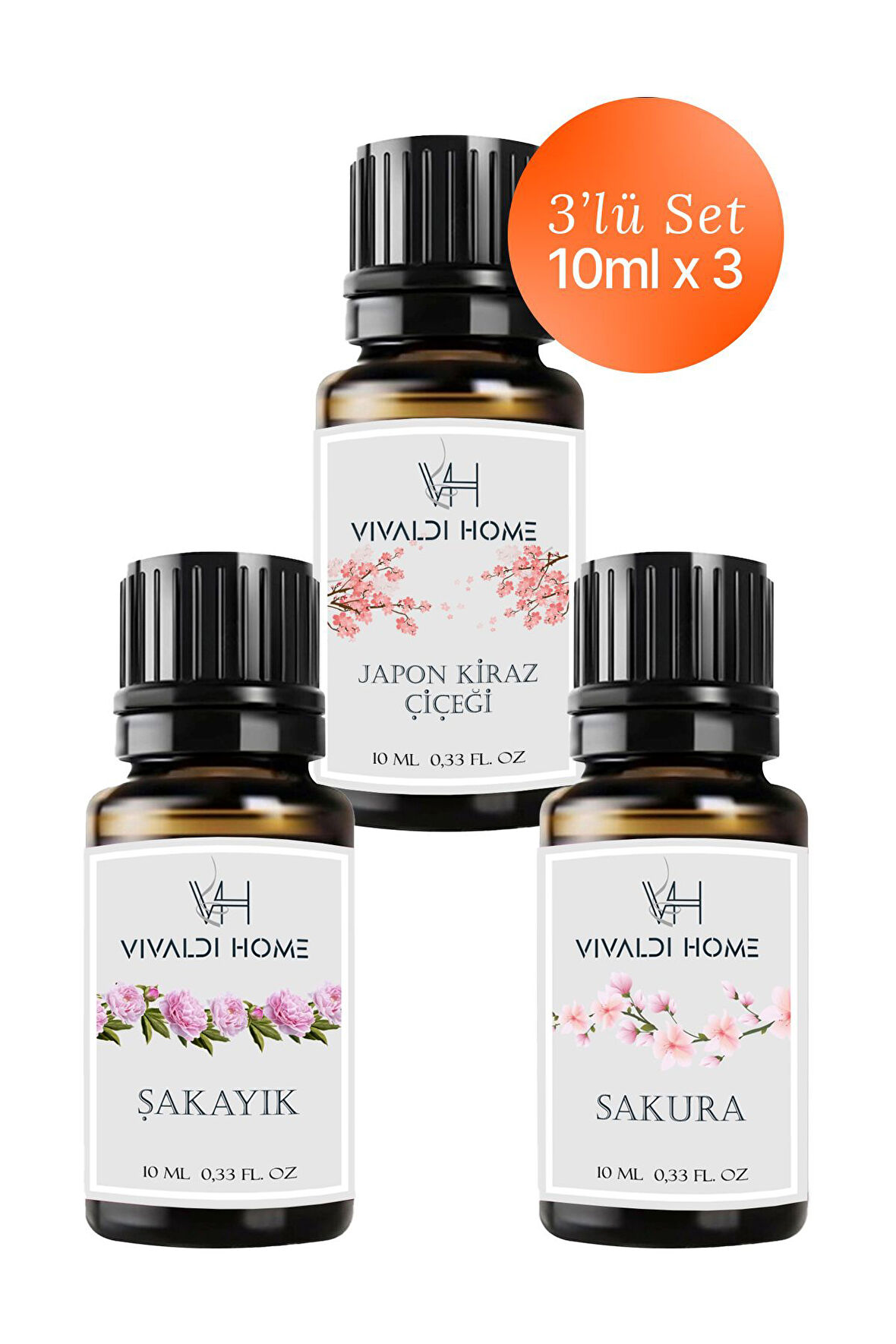 Japon Kiraz Çiçeği, Şakayık, Sakura Uçucu Yağ Buhurdanlık Yağı 10ml x 3'lü Set