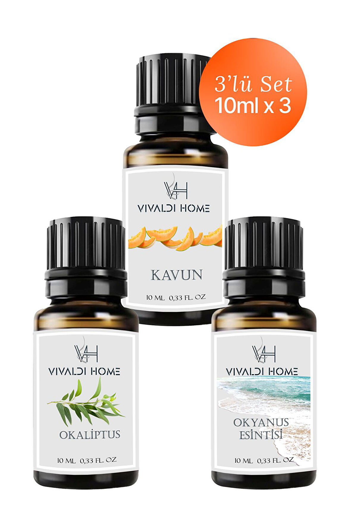 Kavun, Okaliptus, Okyanus Esintisi Uçucu Yağ Buhurdanlık Yağı 10ml x 3'lü Set