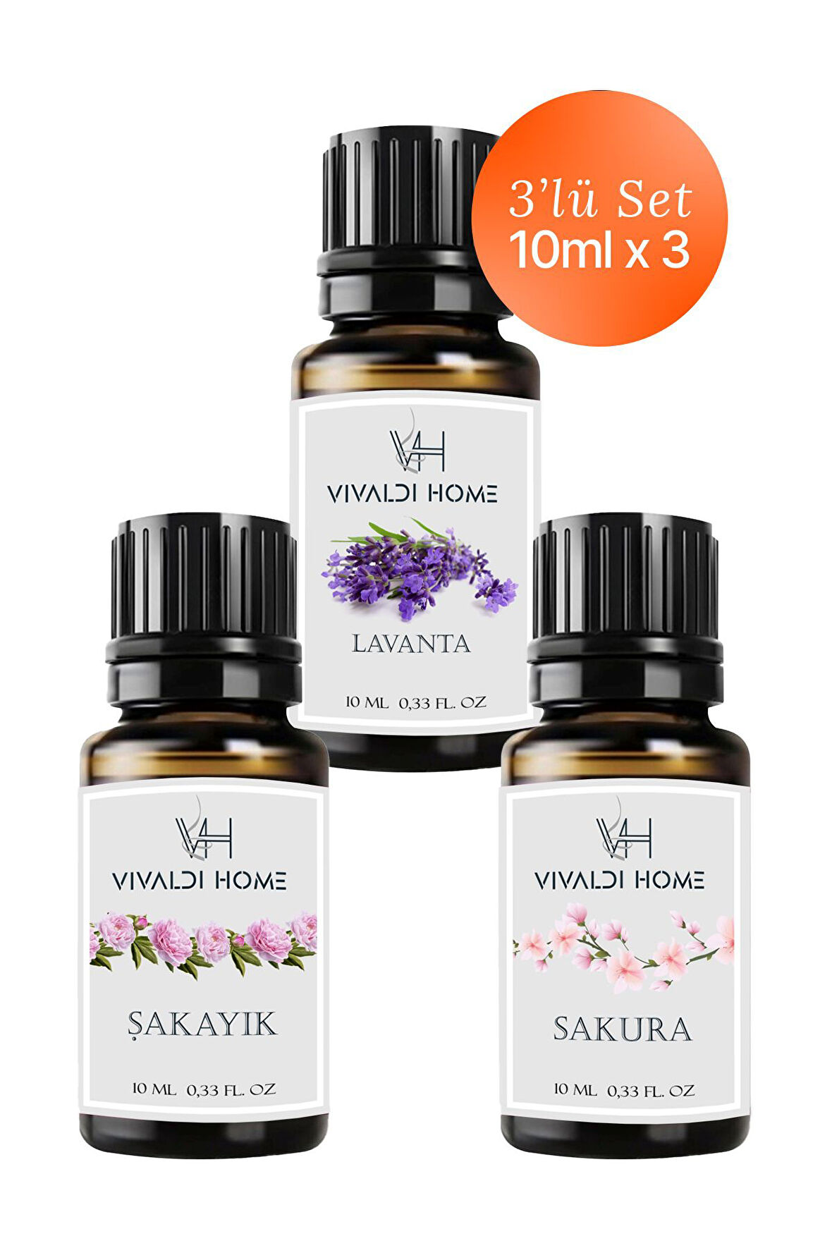 Lavanta, Şakayık, Sakura Uçucu Yağ Buhurdanlık Yağı 10ml x 3'lü Set