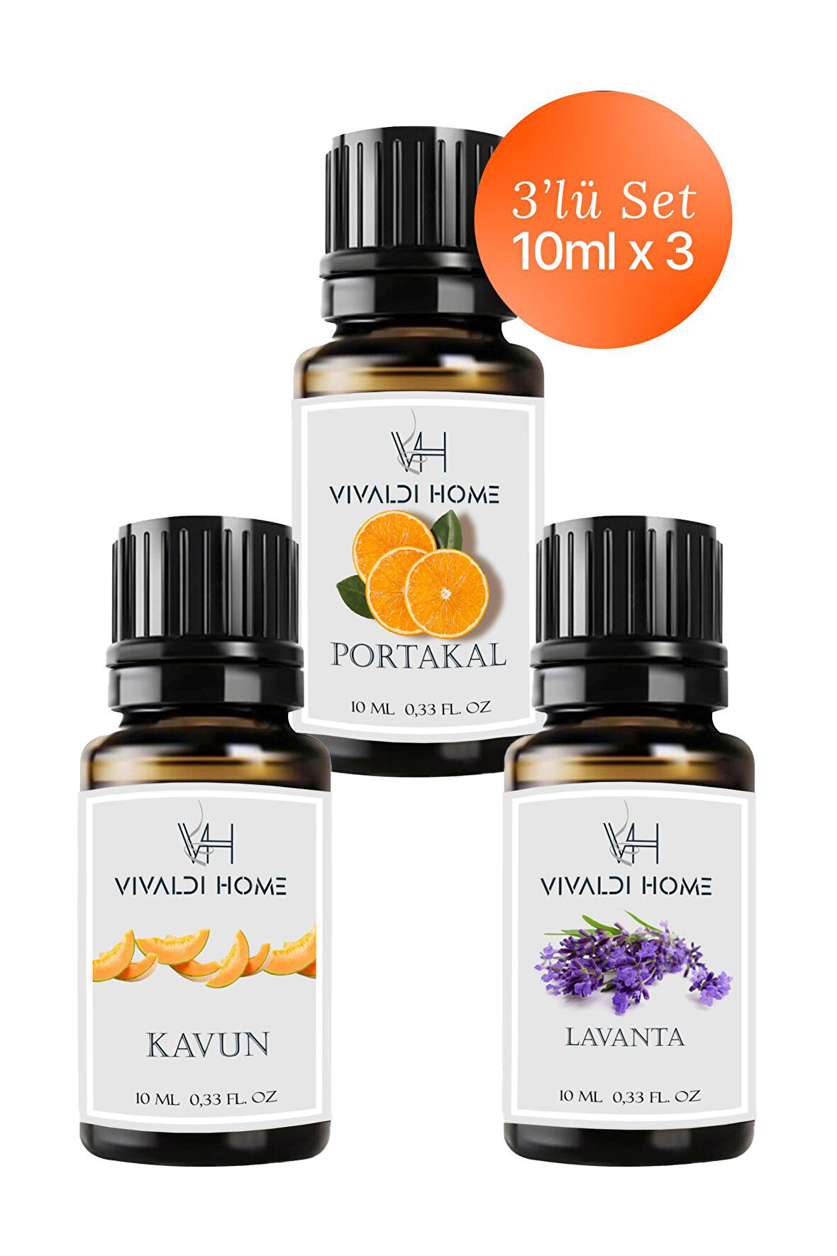 Portakal, Kavun, Lavanta Uçucu Yağ Buhurdanlık Yağı 10ml x 3'lü Set