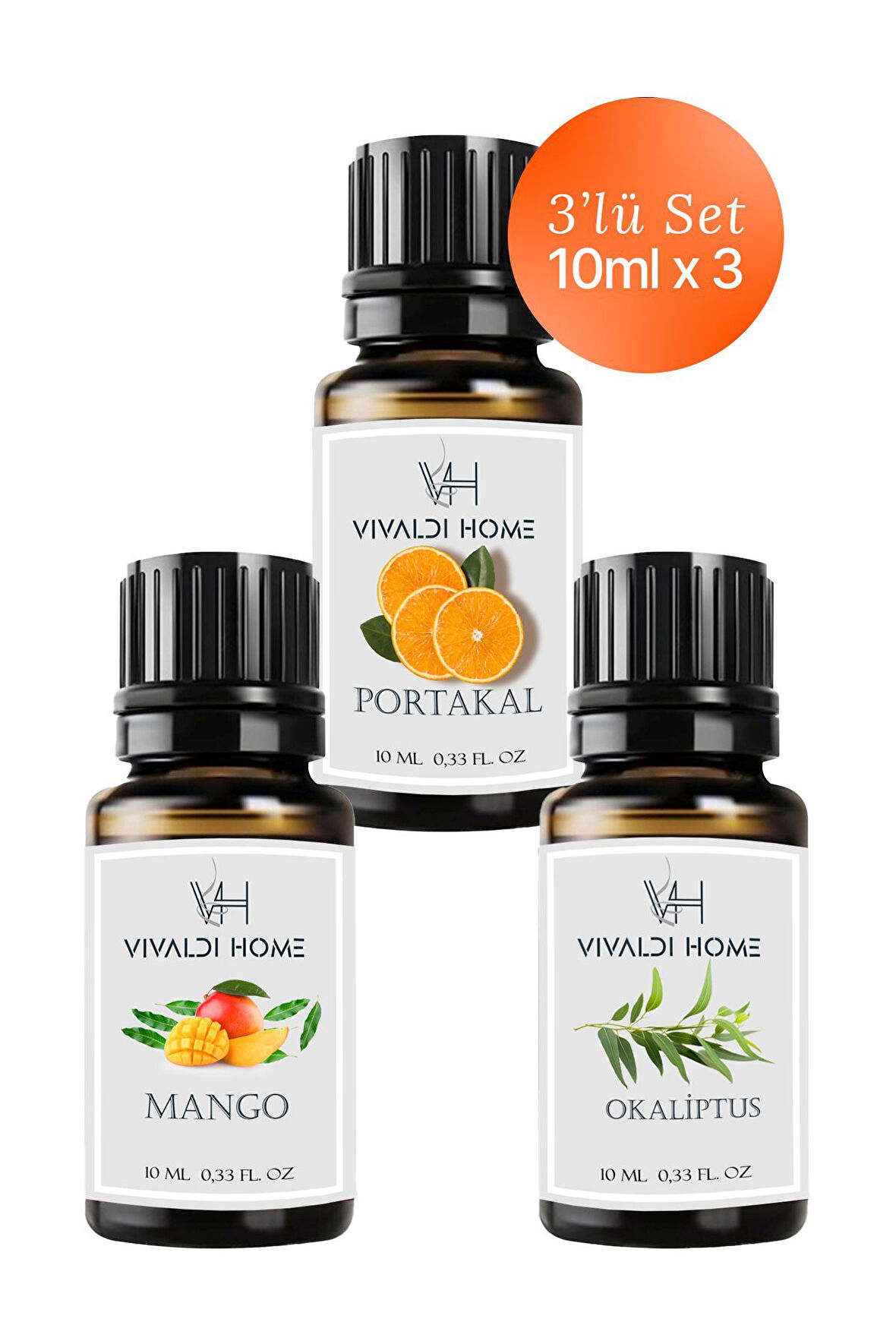 Portakal, Mango, Okaliptus Uçucu Yağ Buhurdanlık Yağı 10ml x 3'lü Set
